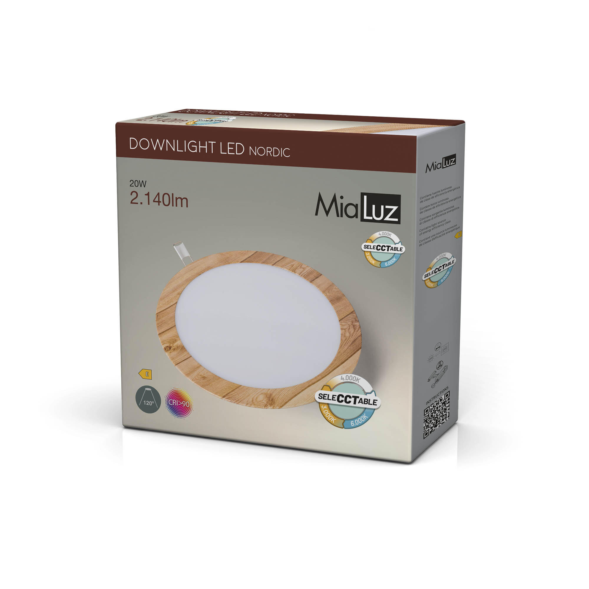 Downlight LED empotrable MIALUZ marrón redondo 2140 lm 20 W luz CCT 3000K-6000KK CRI>90 alta reproducción cromática IP20 - Foco LED empotrado para techos - 4