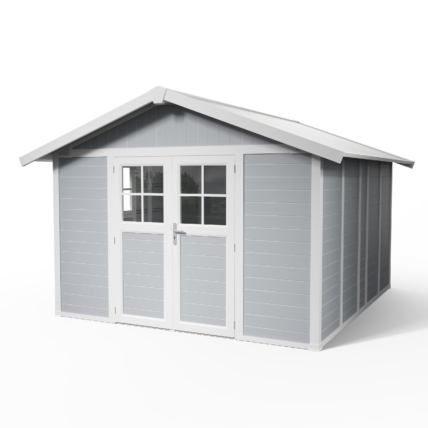 Caseta de resina deco de 370x250x407 cm y 11.21 m2 con 26 mm espesor y doble puerta abatible grosfillex