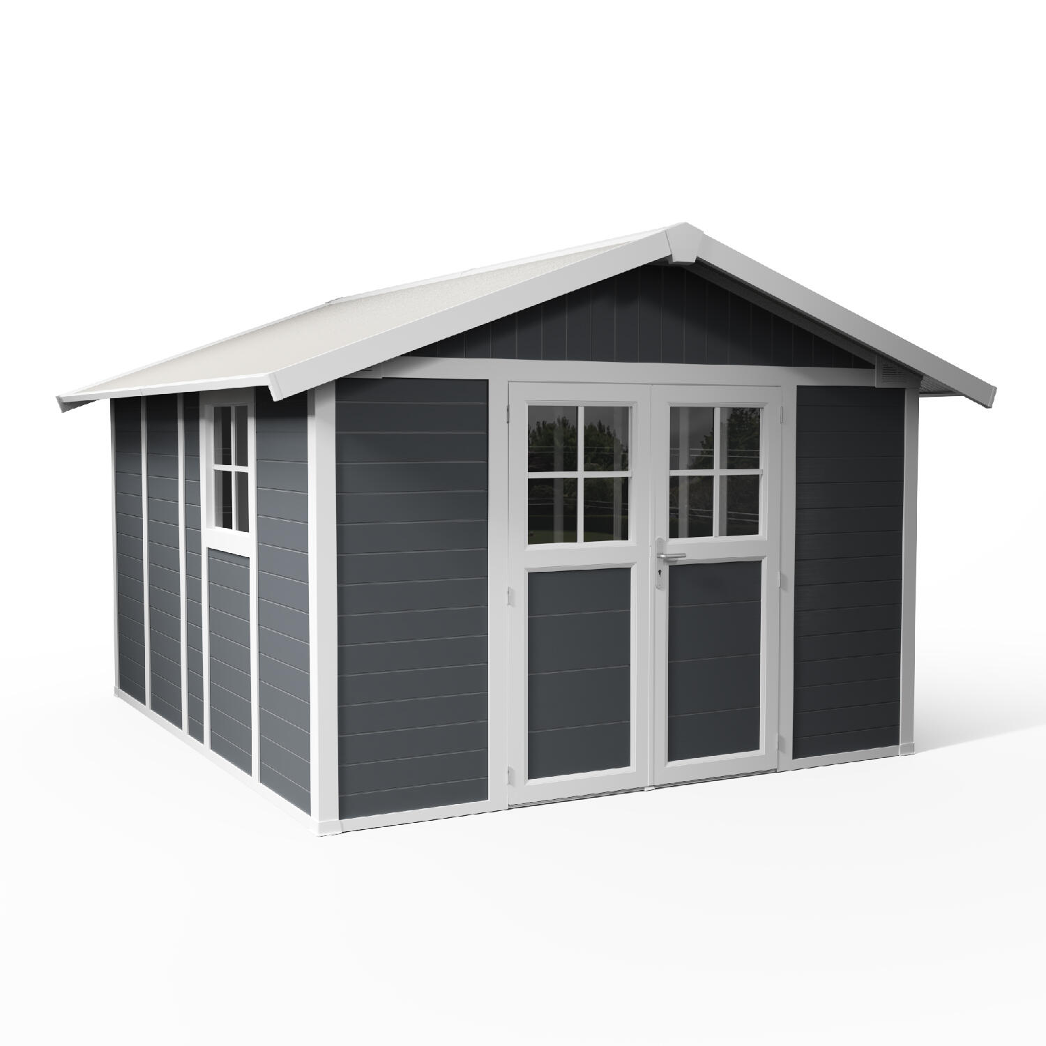 caseta de resina deco de 370x250x407 cm y 1121 m2 con 26 mm espesor y doble puerta abatible grosfillex
