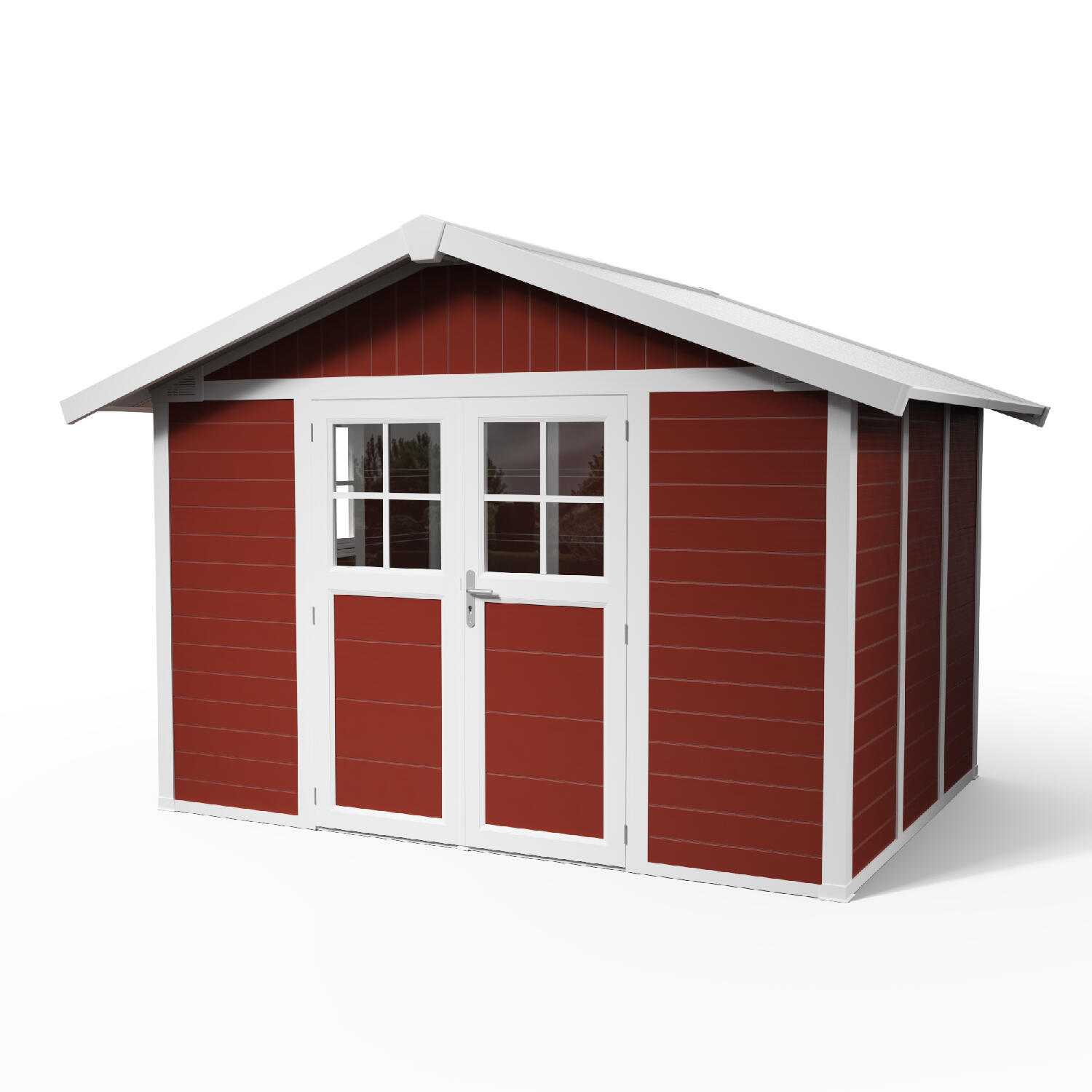 caseta de resina deco de 370x250x300 cm y 753 m2 con 26 mm espesor y doble puerta abatible grosfillex