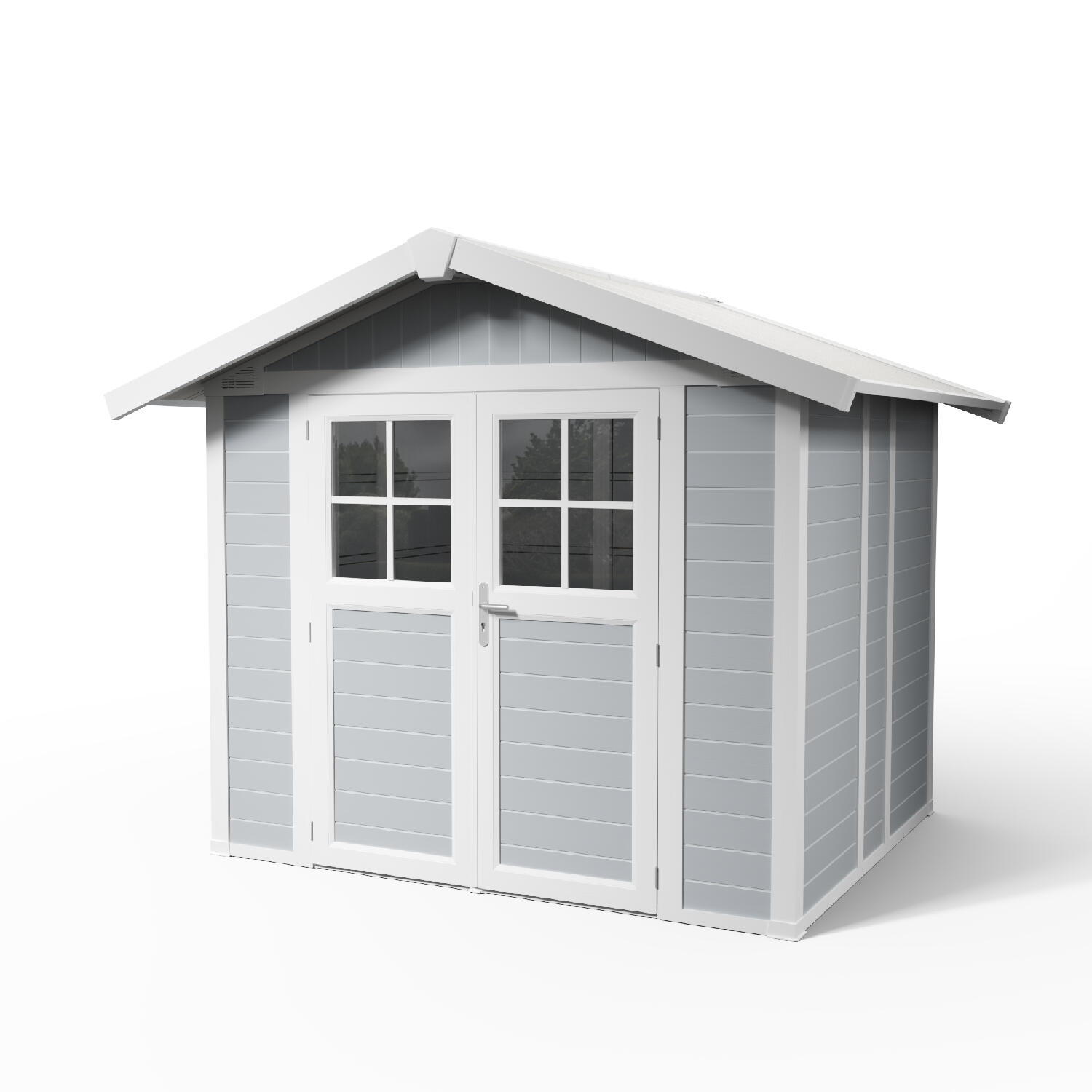 caseta de resina deco de 370x250x307 cm y 753 m2 con 26 mm espesor y doble puerta abatible grosfillex