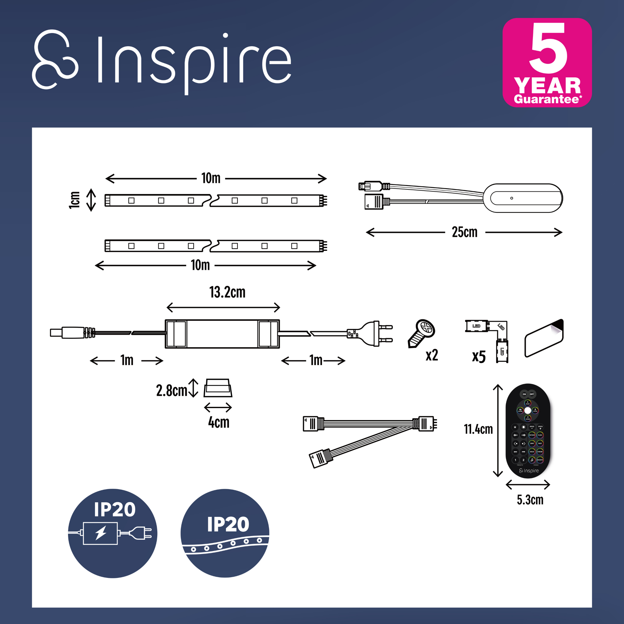 Kit tira LED 220-240V SMD 5050 INSPIRE IP20 apto para zonas secas luz RGB 20 metros corte c/16.7cm - 2