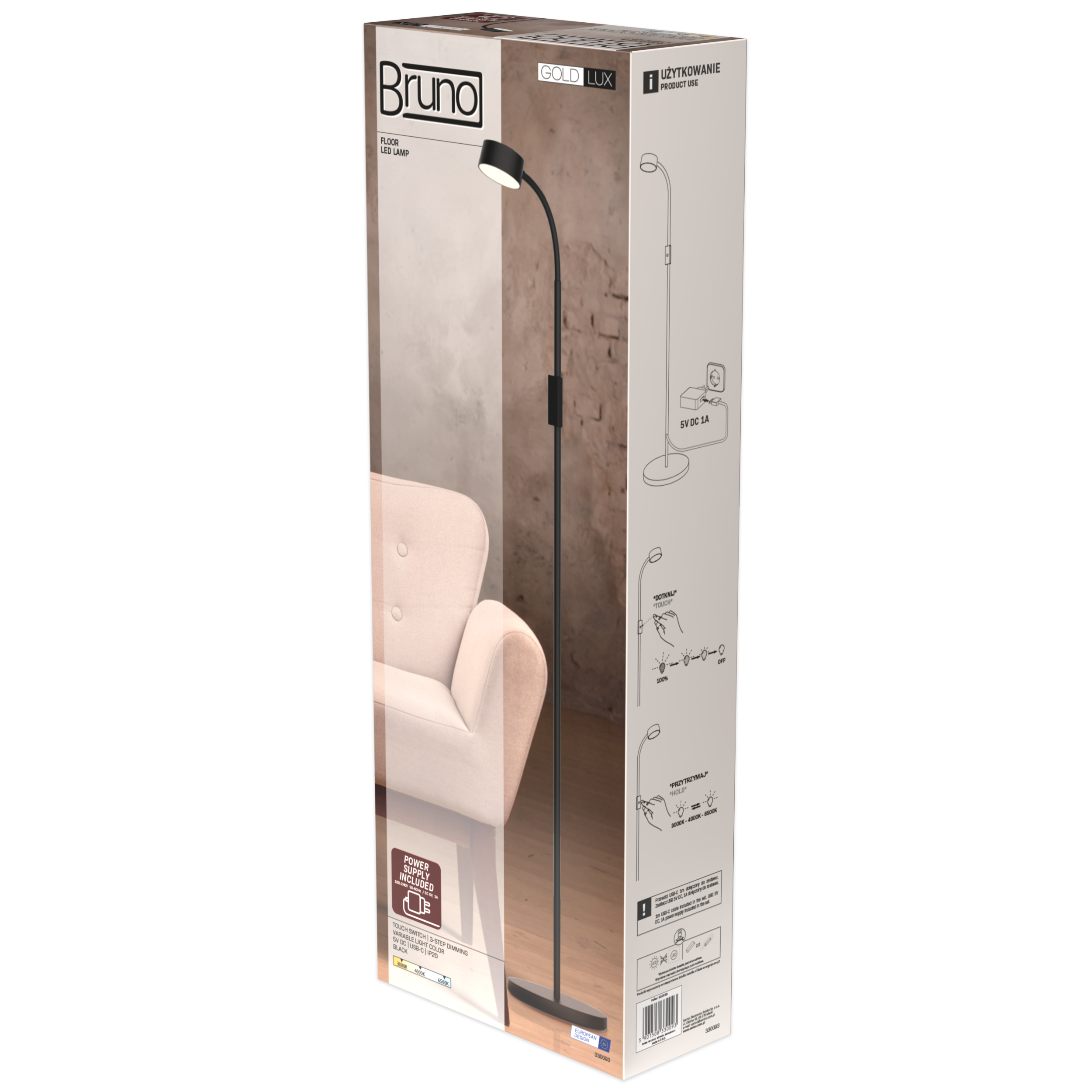 Lampa podłogowa Bruno czarna LED Sanico - 6