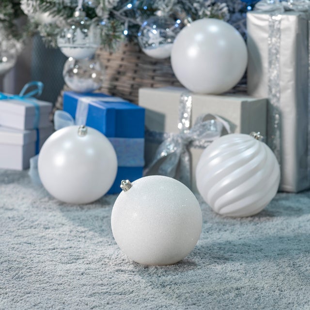 Juego de bolas navideñas para interior de poliestireno blanco de 14 cm 4 unidades
