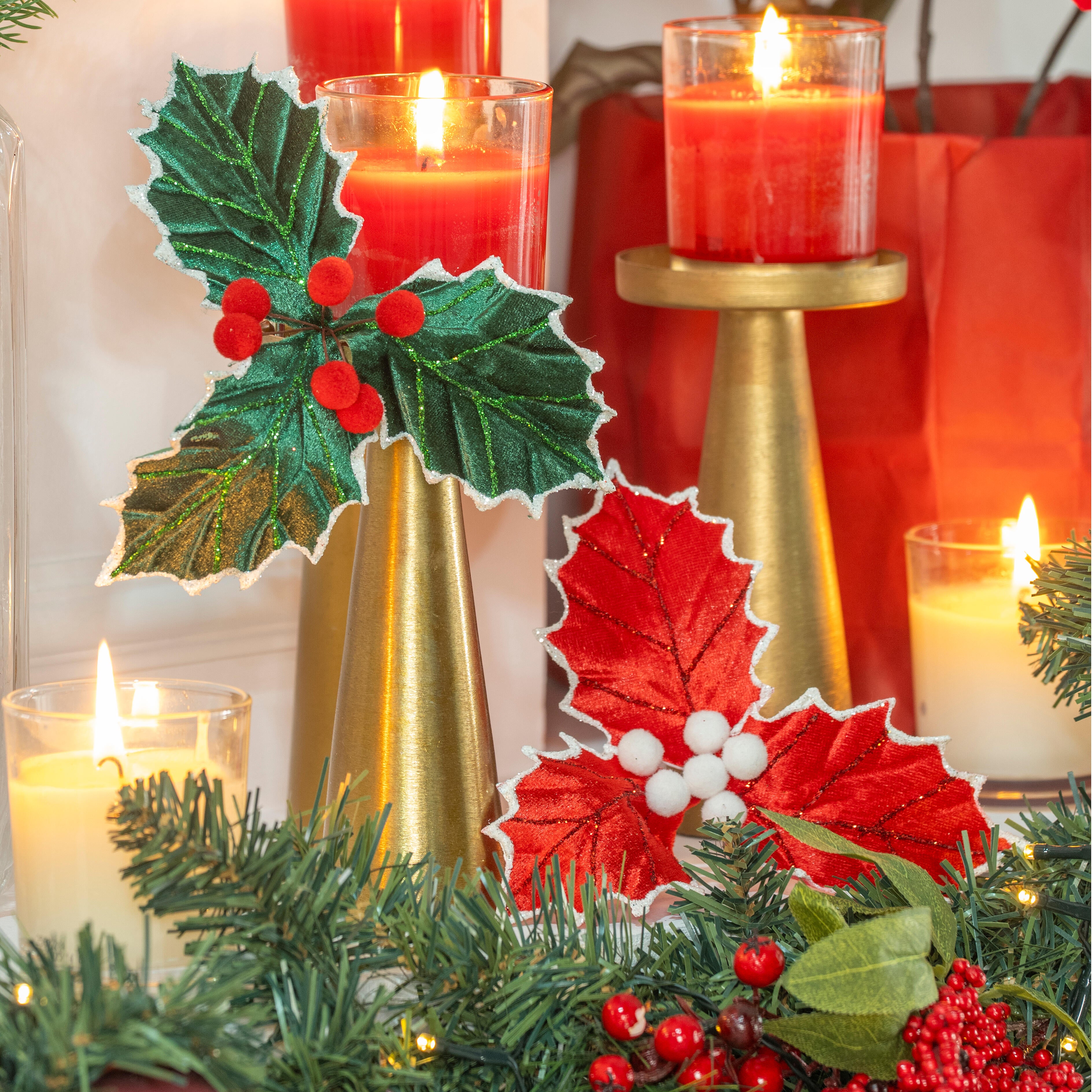 Adorno colgante clip acebo rojo verde 17 cm - 4