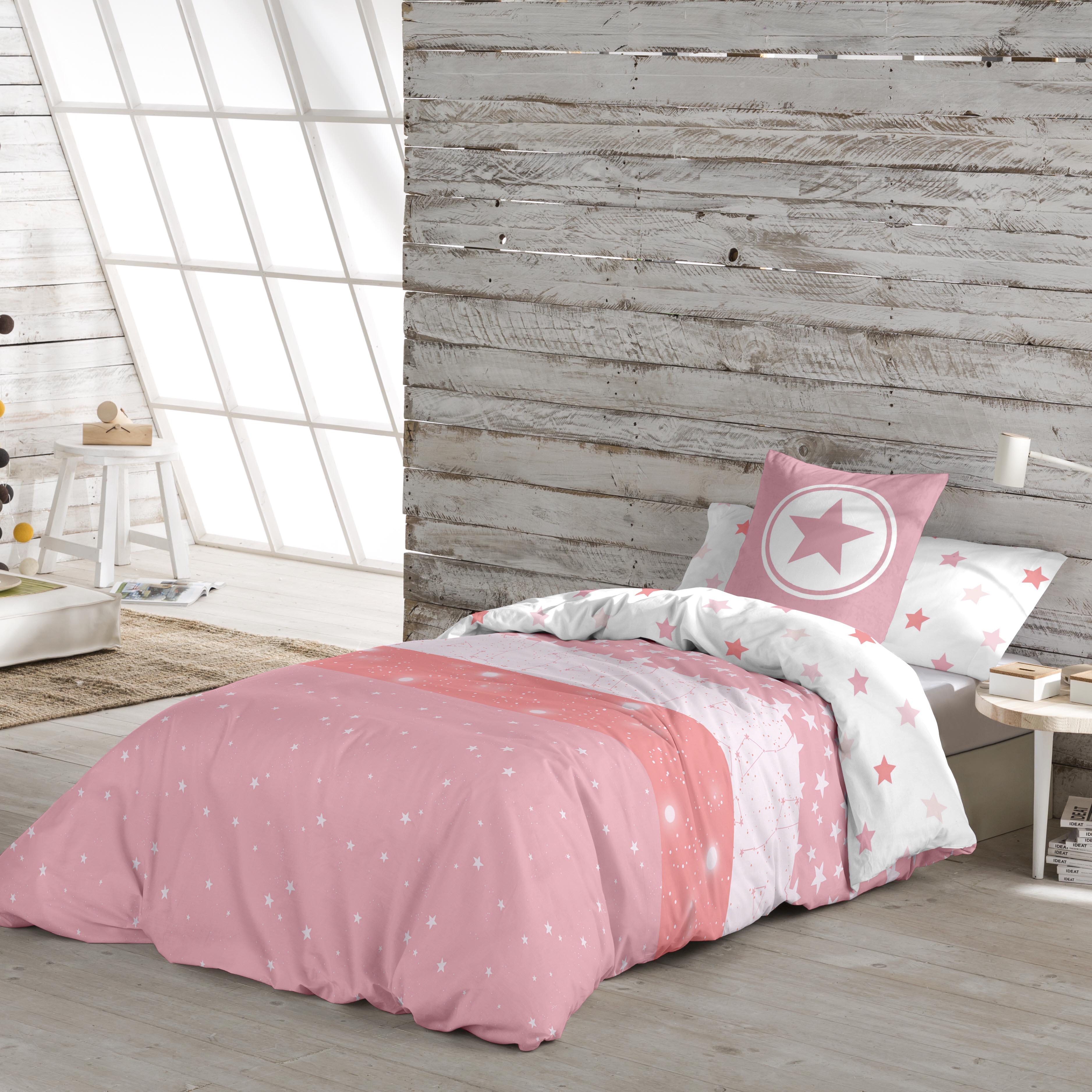 Funda nórdica infantil indigo pink de 180x220 cm para camas de 105 cm + 1 fundas de almohada de 45x120 cm