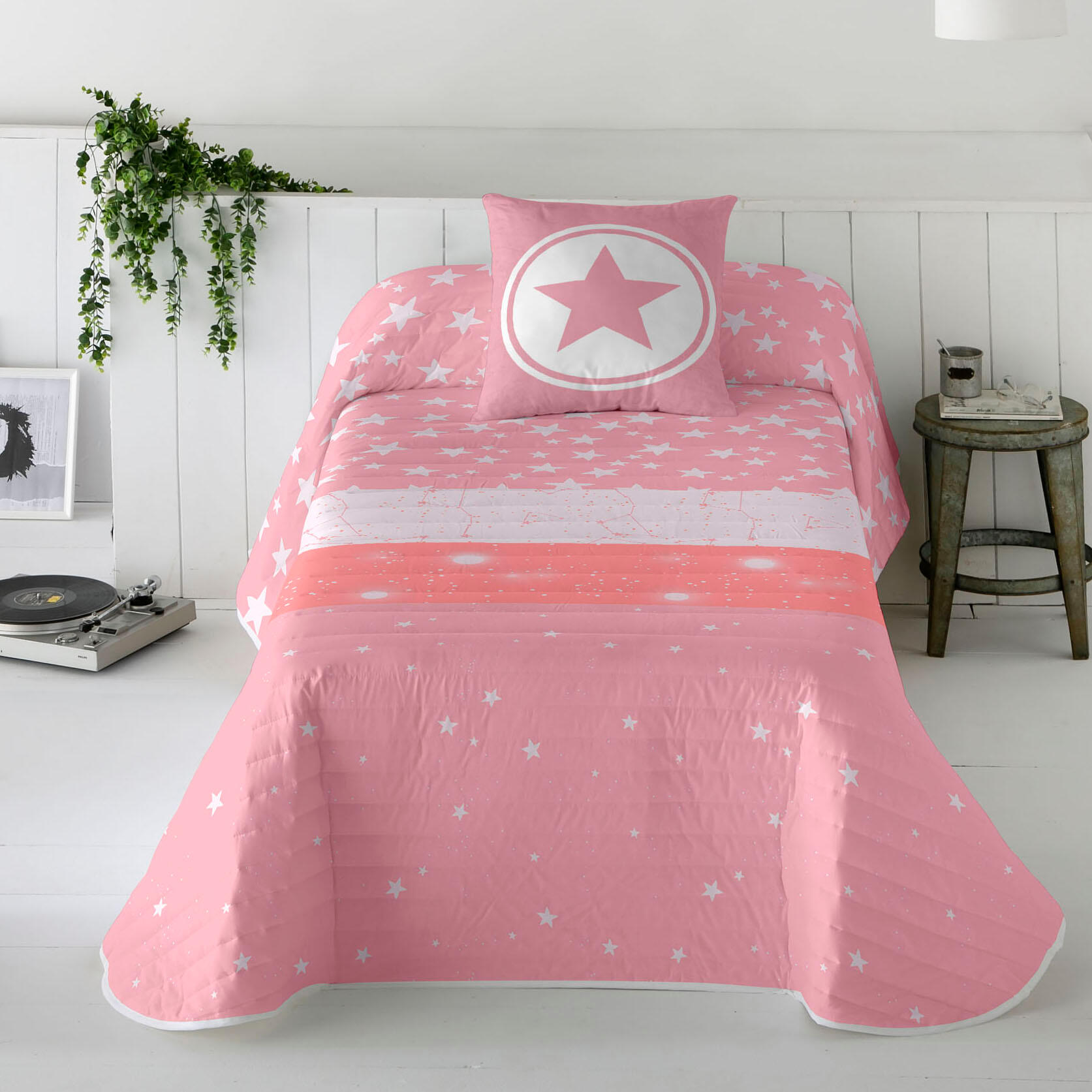 Colcha de cama infantil bouti indigo a pink de 180x260 cm para camas de 90 cm