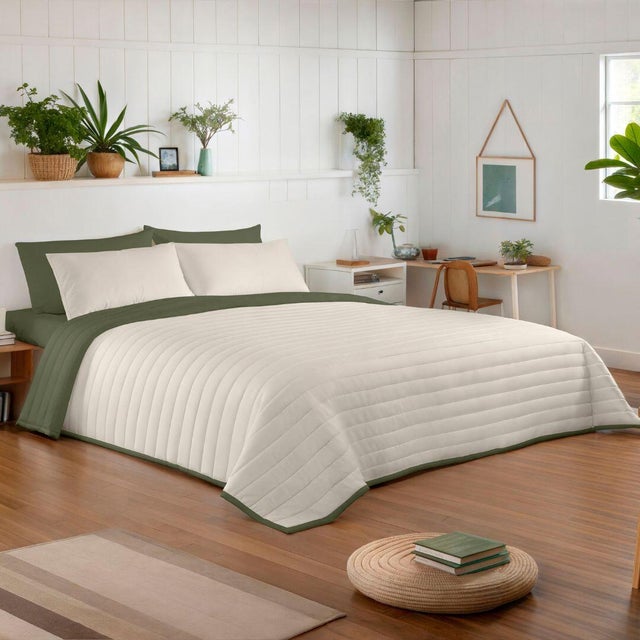 Colcha de cama Bouti Verde75/Vainilla de 250x260 cm para camas de 150 cm
