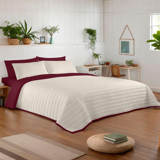 Colcha de cama Burdeos poliéster para cama de 150 cm