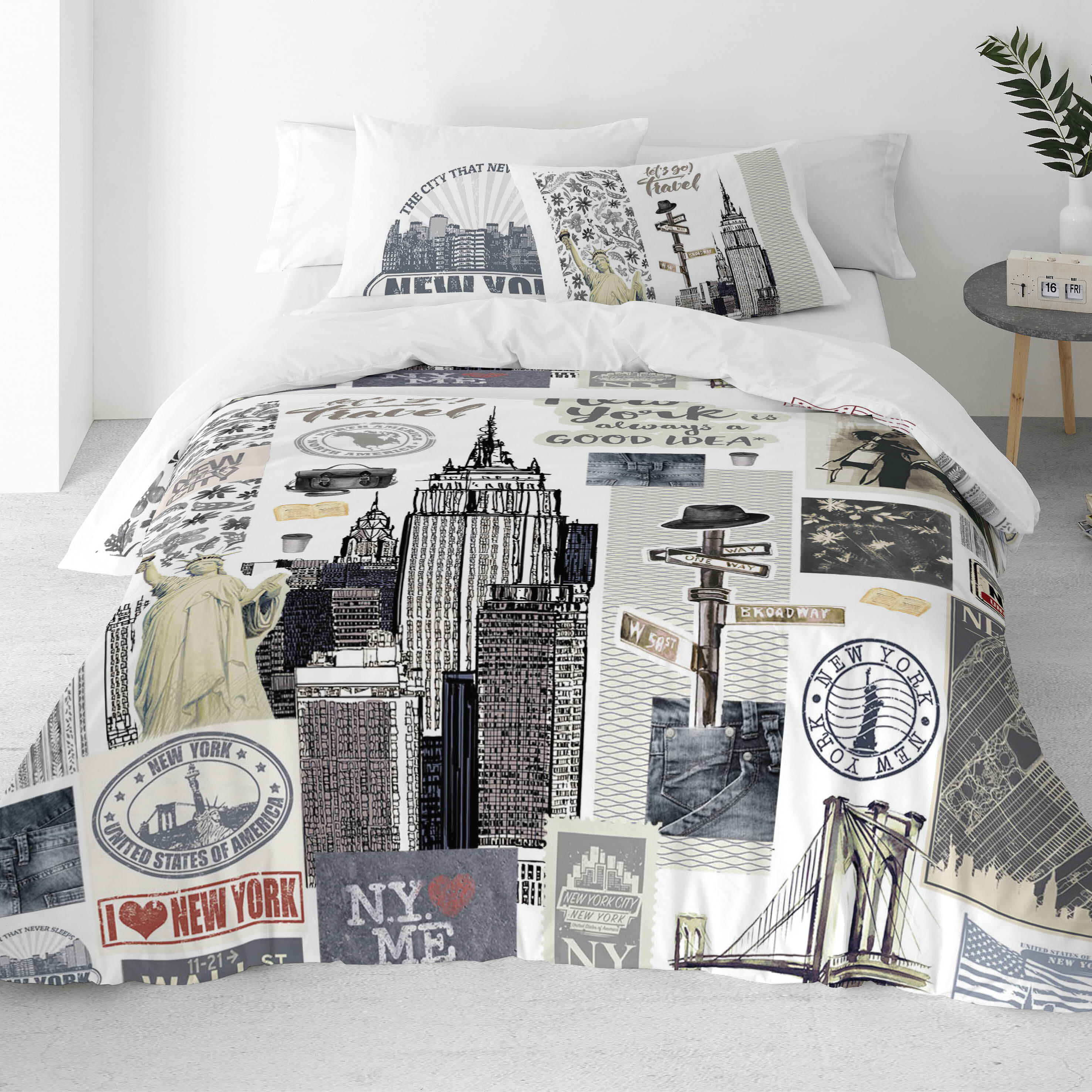 Funda nórdica ny travel de 240x220 cm para camas de 150 cm + 2 fundas de almohada de 45x90 cm