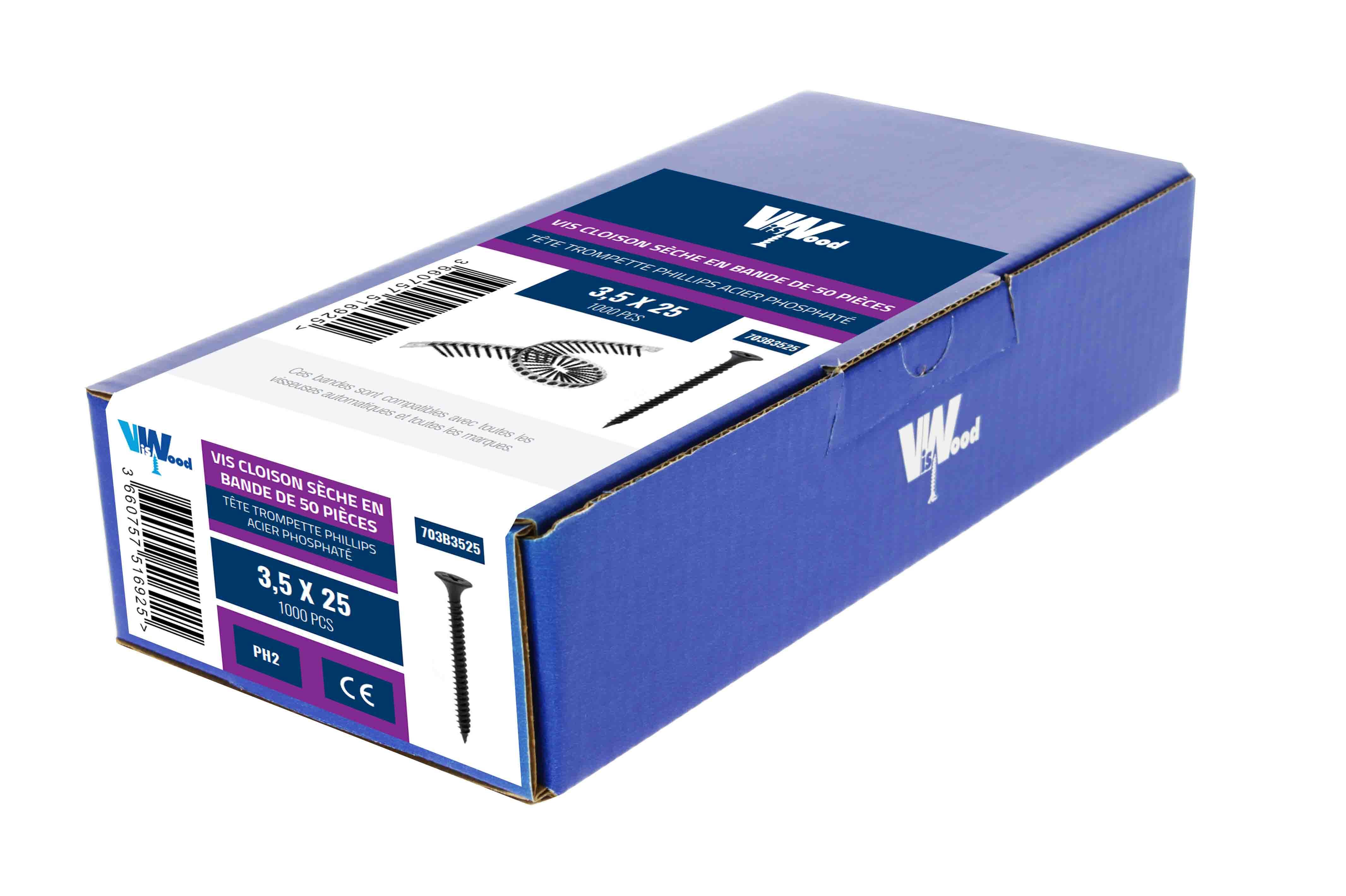 Vis plaque de plâtre Diam. 3,5 x 25 mm Boîte de 1000 - VISWOOD - 3