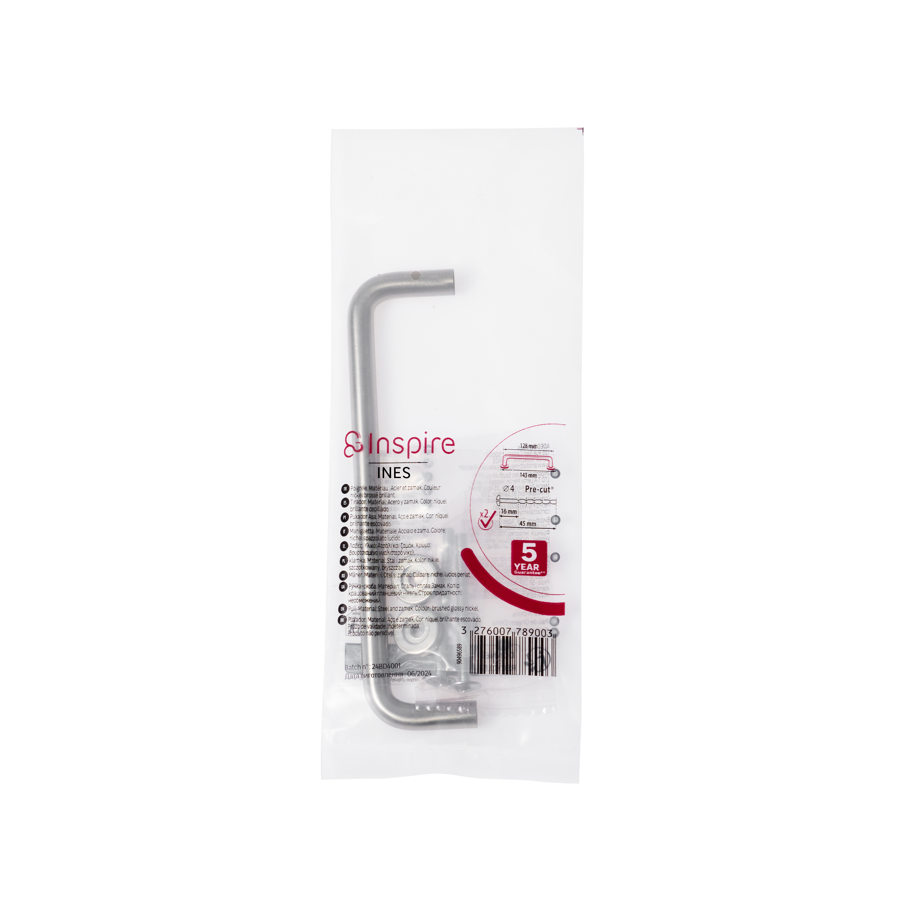 Uchwyt meblowy Sasha 128 mm nikiel szczotkowany błyszczący Inspire - 7