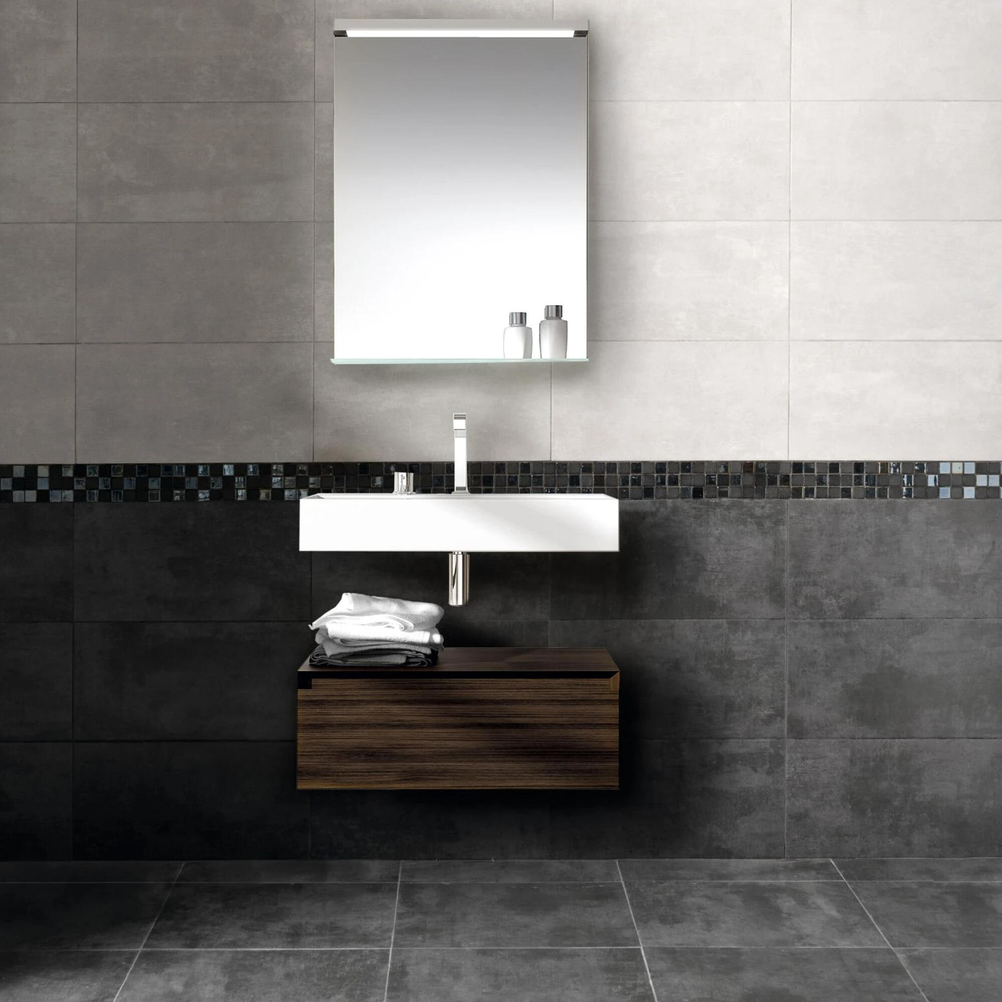 Gresie interior, 45 x 45 cm, Direct, aspect beton, gri inchis, mat