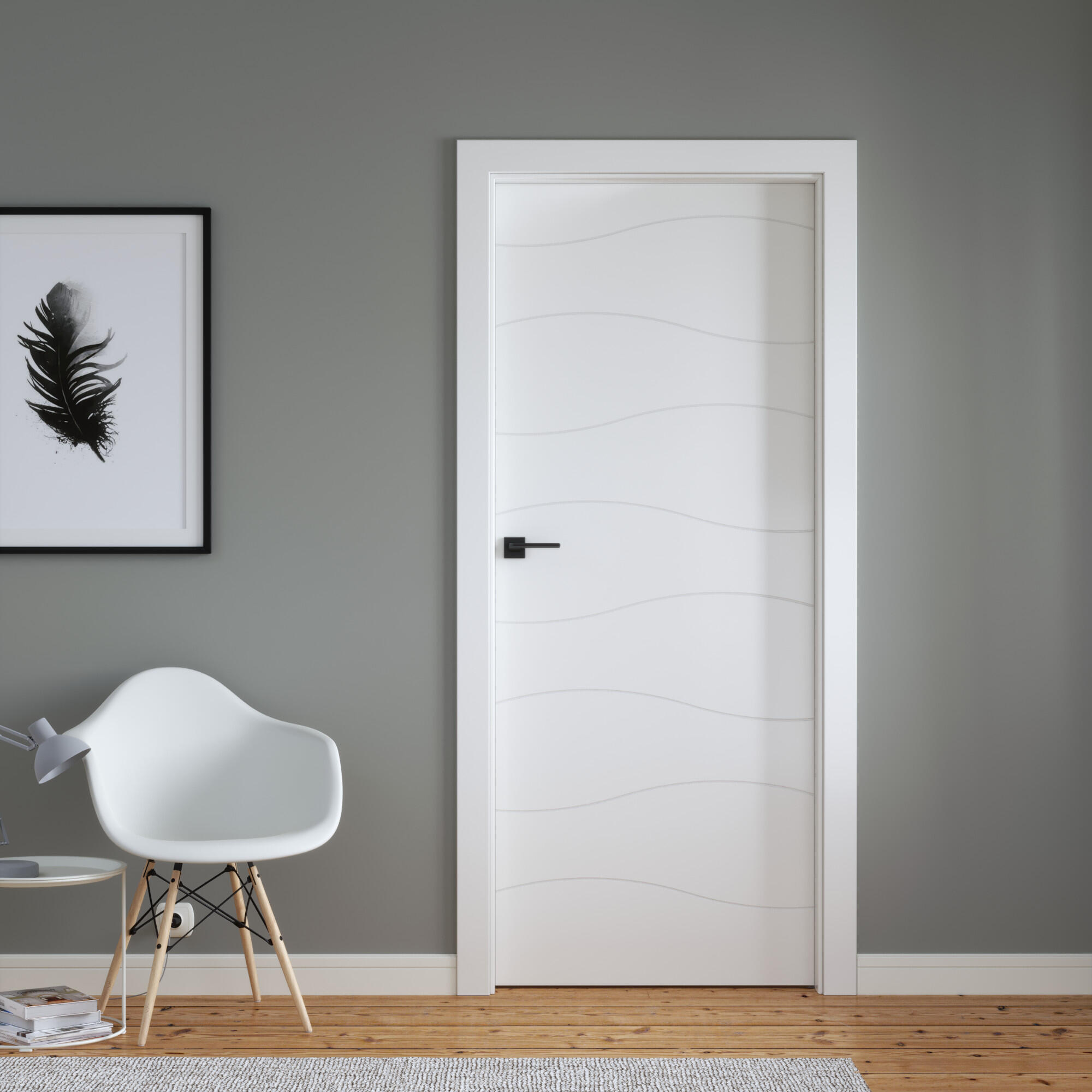 Usa interior MDF, fara toc, Vector X, plina, latime 60 cm, dreapta, alba