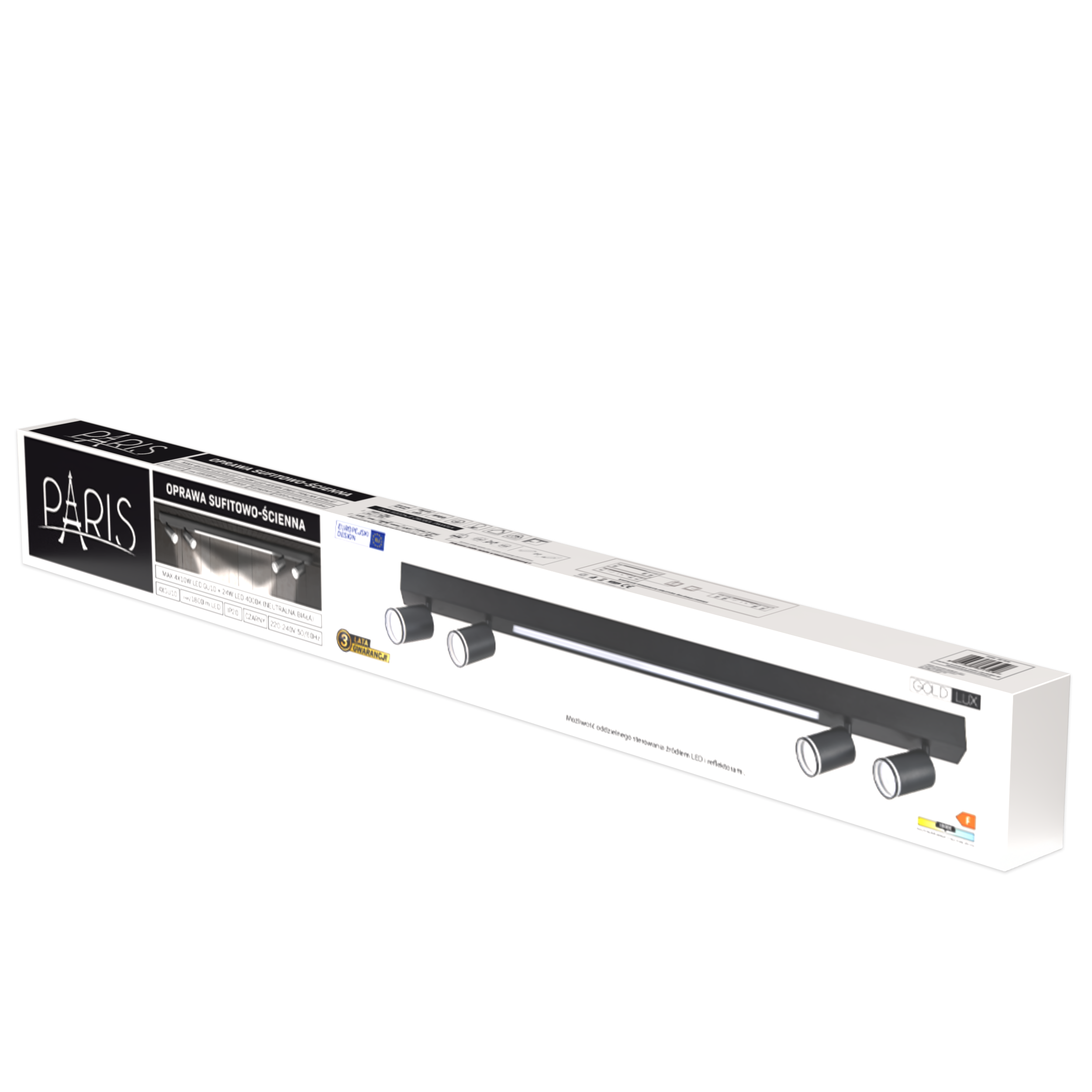 Listwa reflektorowa Paris czarna 4 x GU10 800 lm LED Goldlux - 6