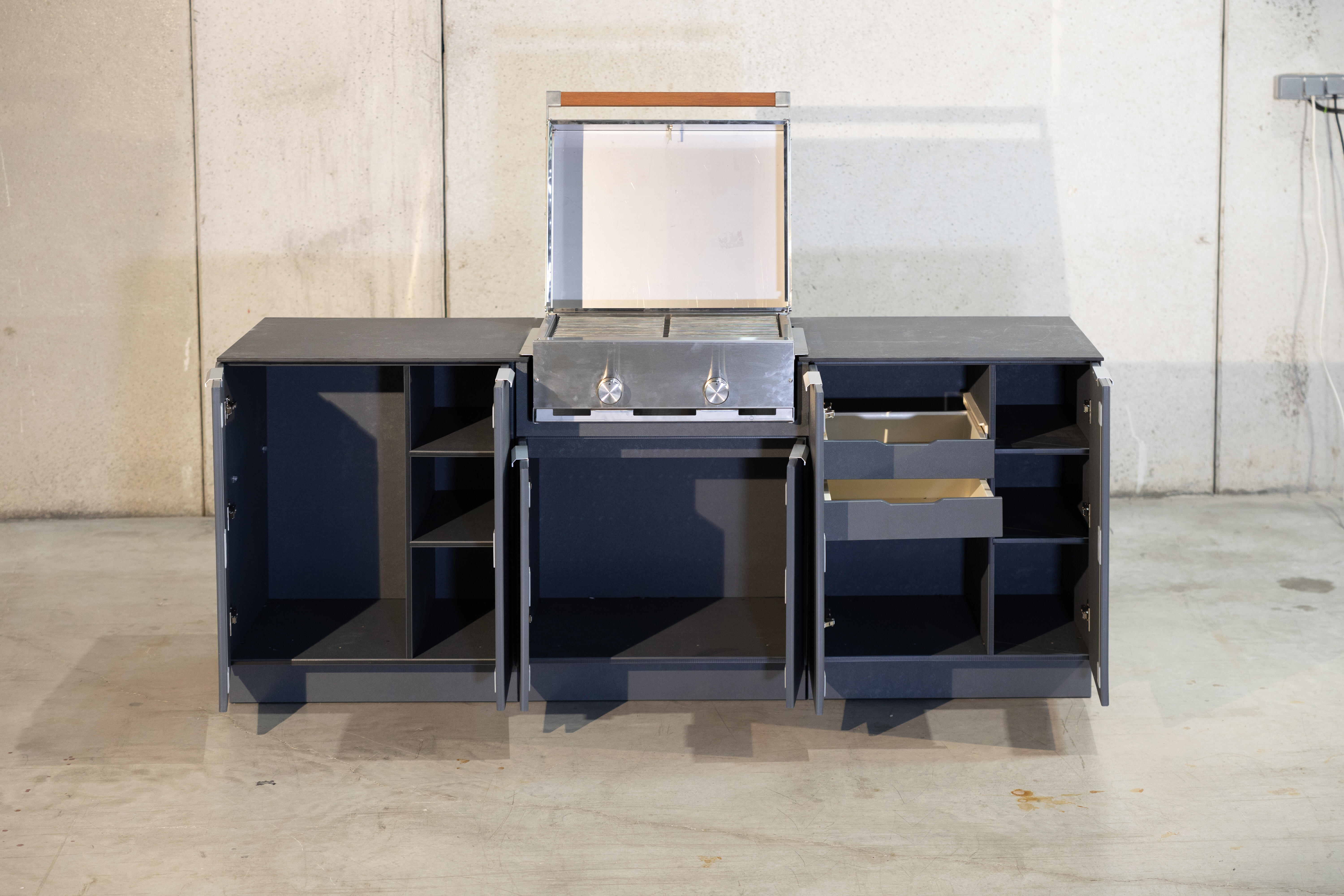 Cocina de exterior módulo de barbacoa, módulo de gas y módulo de fregadero 218x115 cm