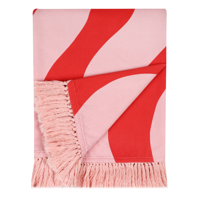 Pled z frędzlami Cabin 130 x 170 cm czerwono-różowy w pasy Inspire