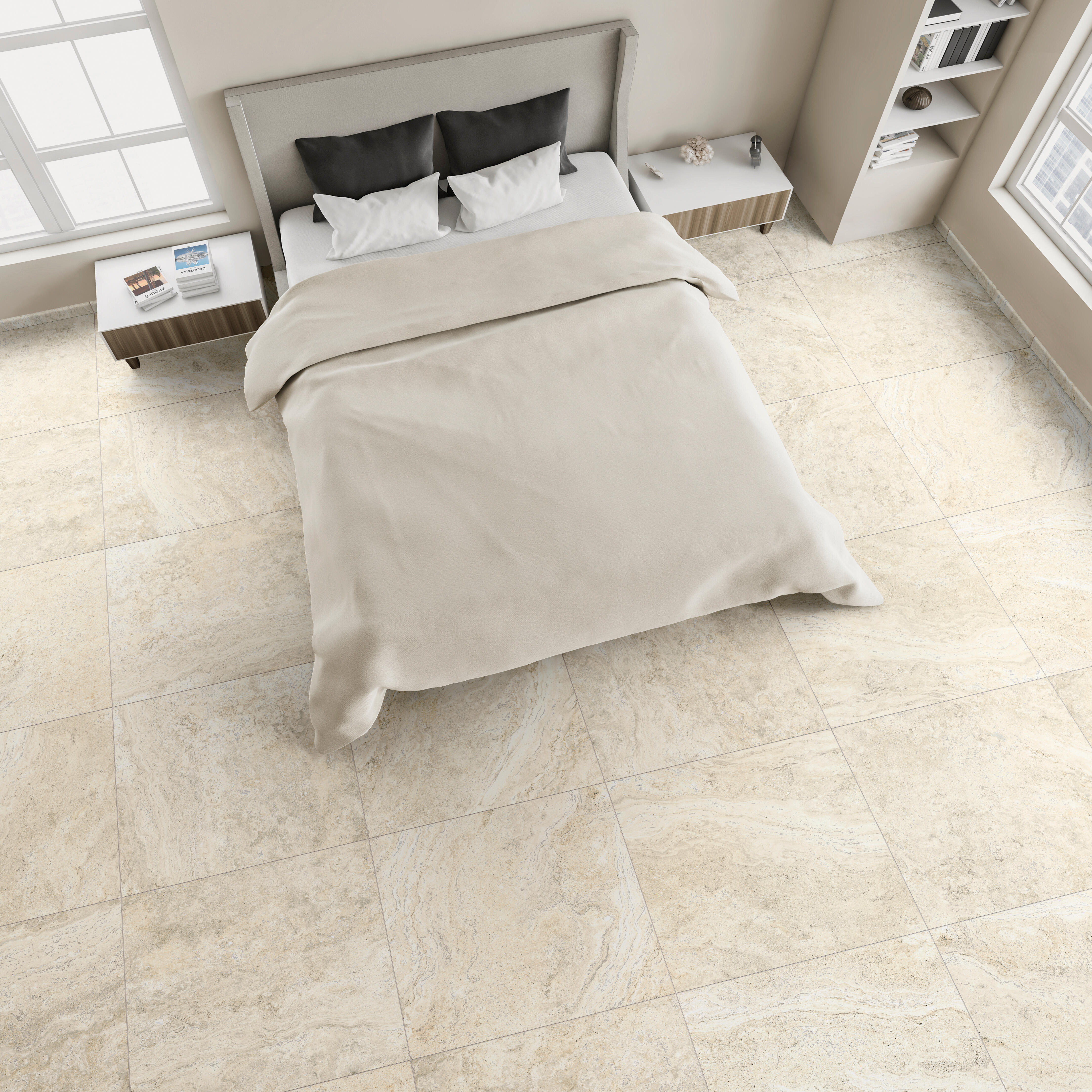 Carrelage sol intérieur effet travertin ivoire Travertino l.60 x L.60 cm x Ep.8 - 2