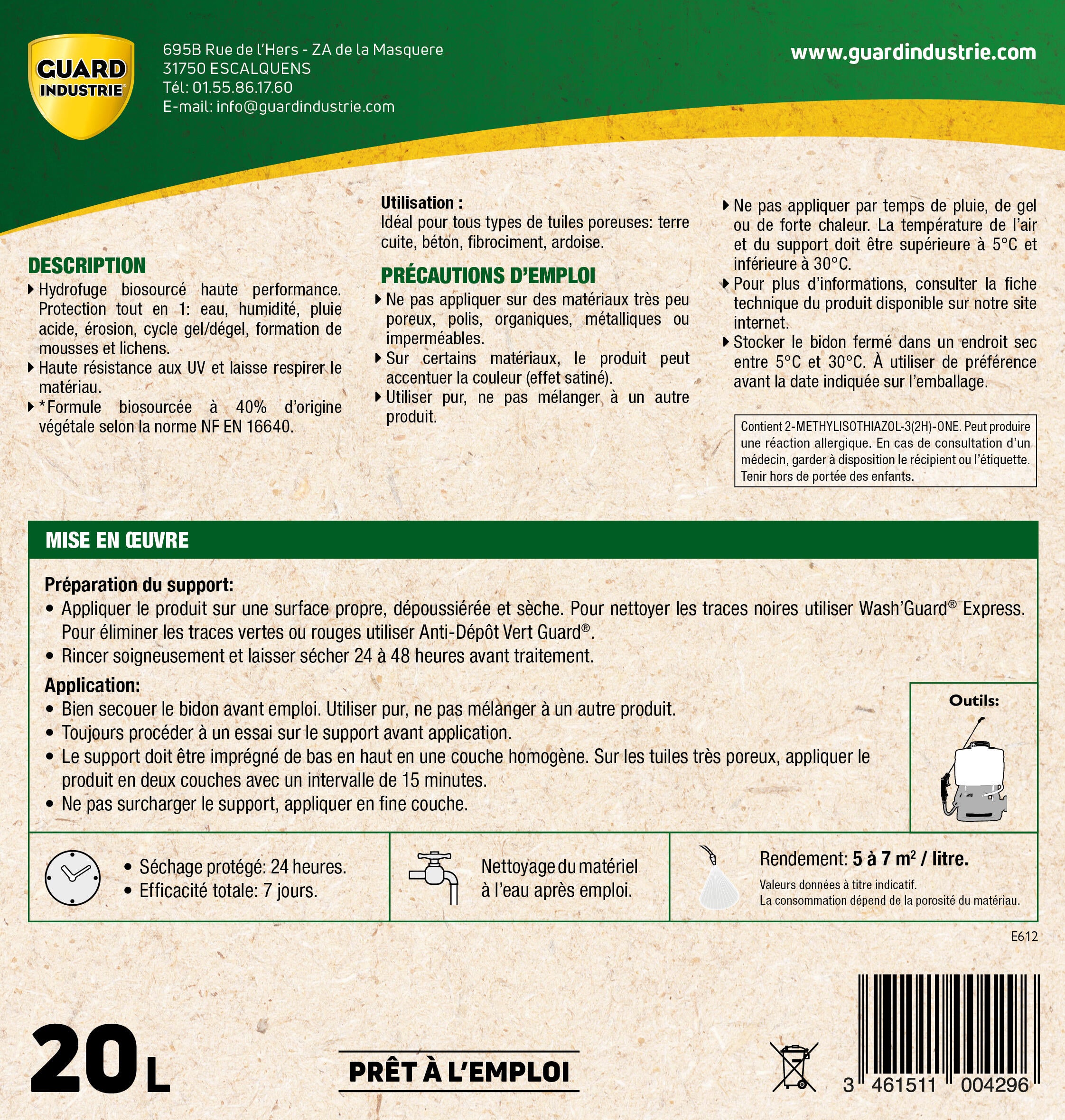Imperméabilisant Hydrofuge toiture GUARD INDUSTRIE 20 L - 3