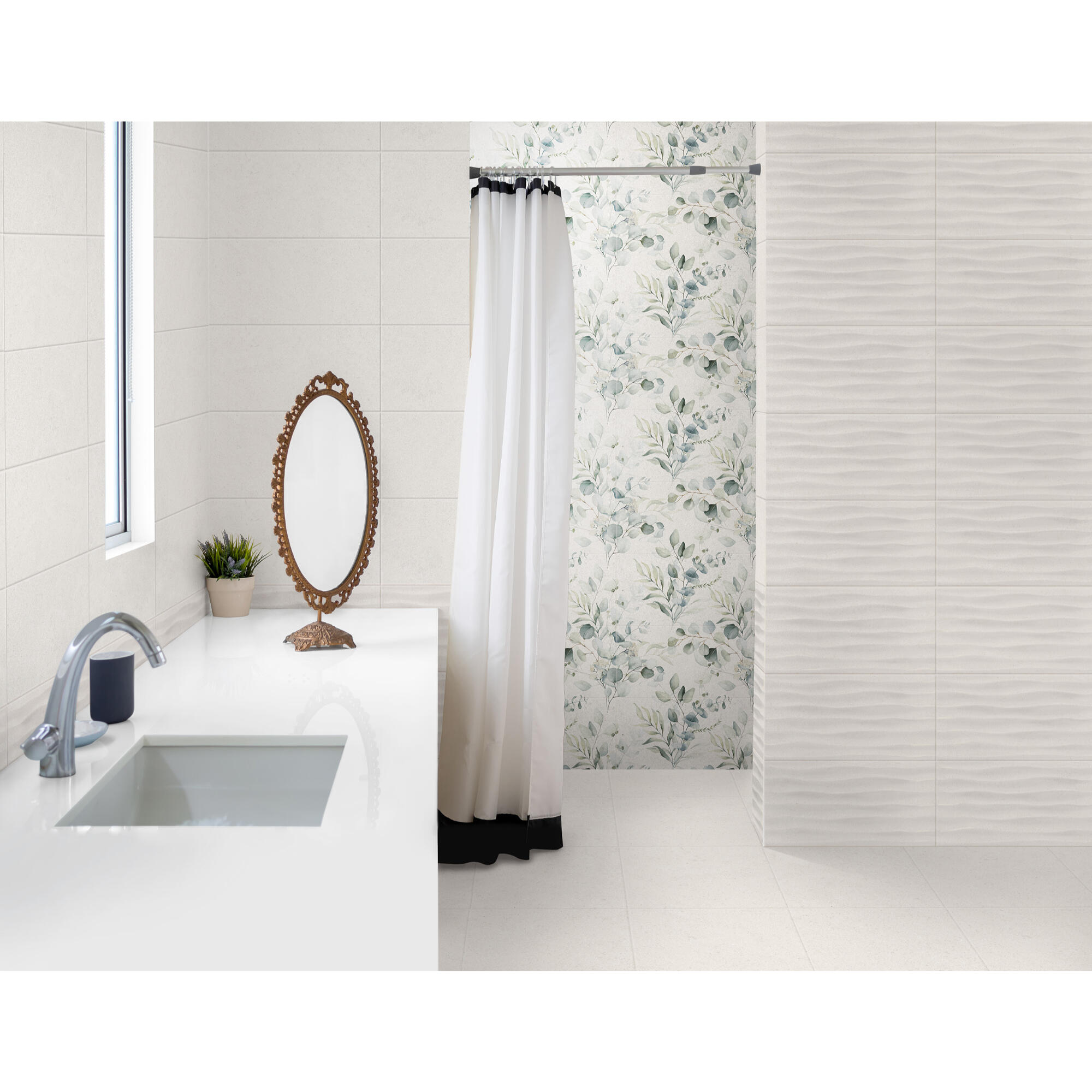 Decor faianta 30 x 60 cm, Ethera Leaves, gri, set 2 placi 2buc