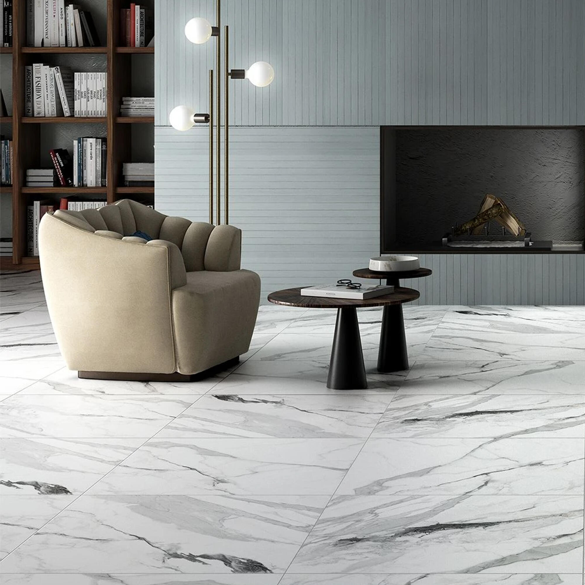 Gresie interior, 59.5 x 59.5 cm, Marmo, aspect marmura, alb, mat ...