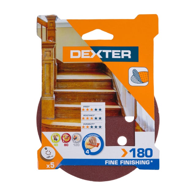 Lot de 5 disques abrasifs, DEXTER, l.125 x L.125 mm grain 180