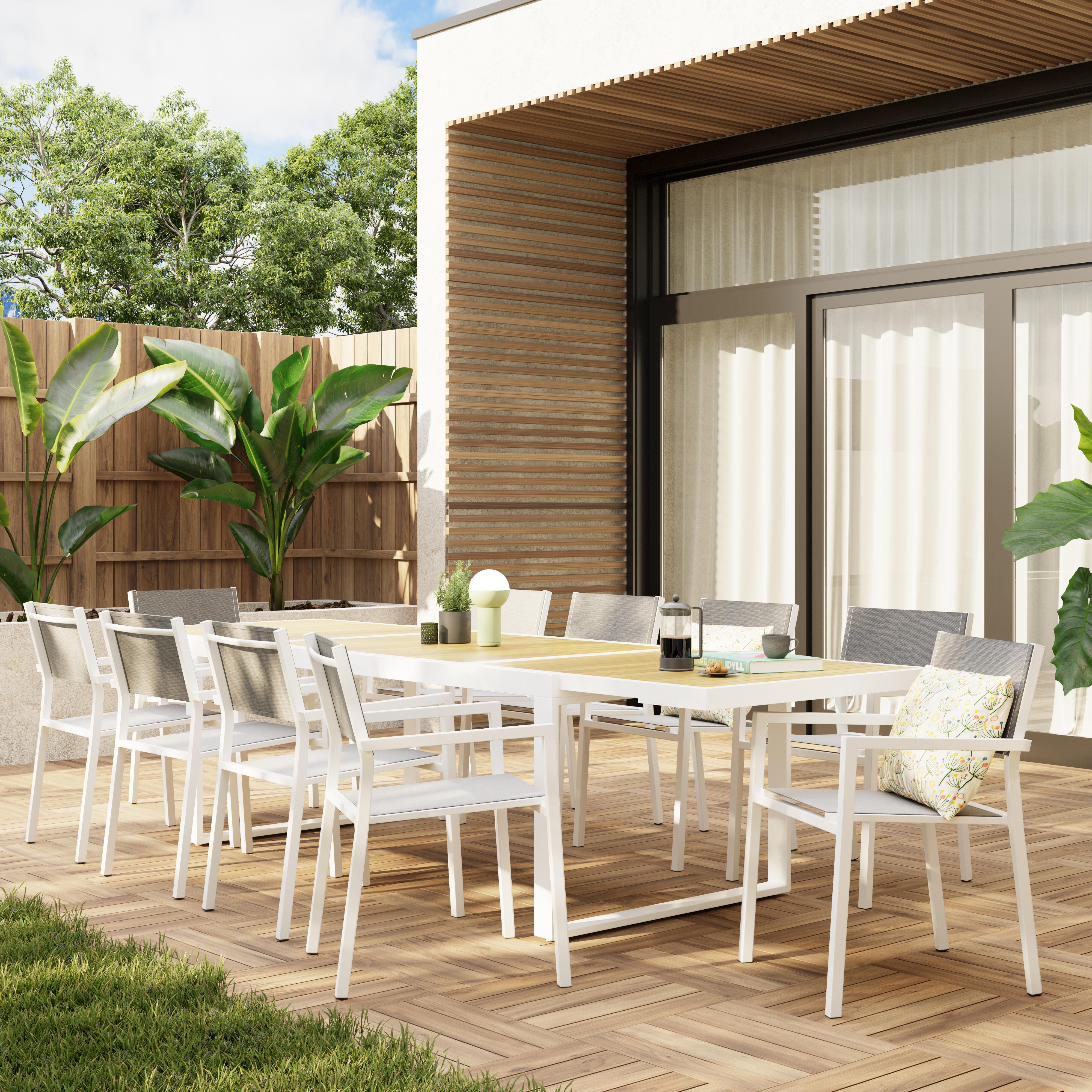 Naterial  Conjunto De Muebles De Jardín De Aluminio Color Para 10 Comensales Blanco Aluminio, Leroy Merlin