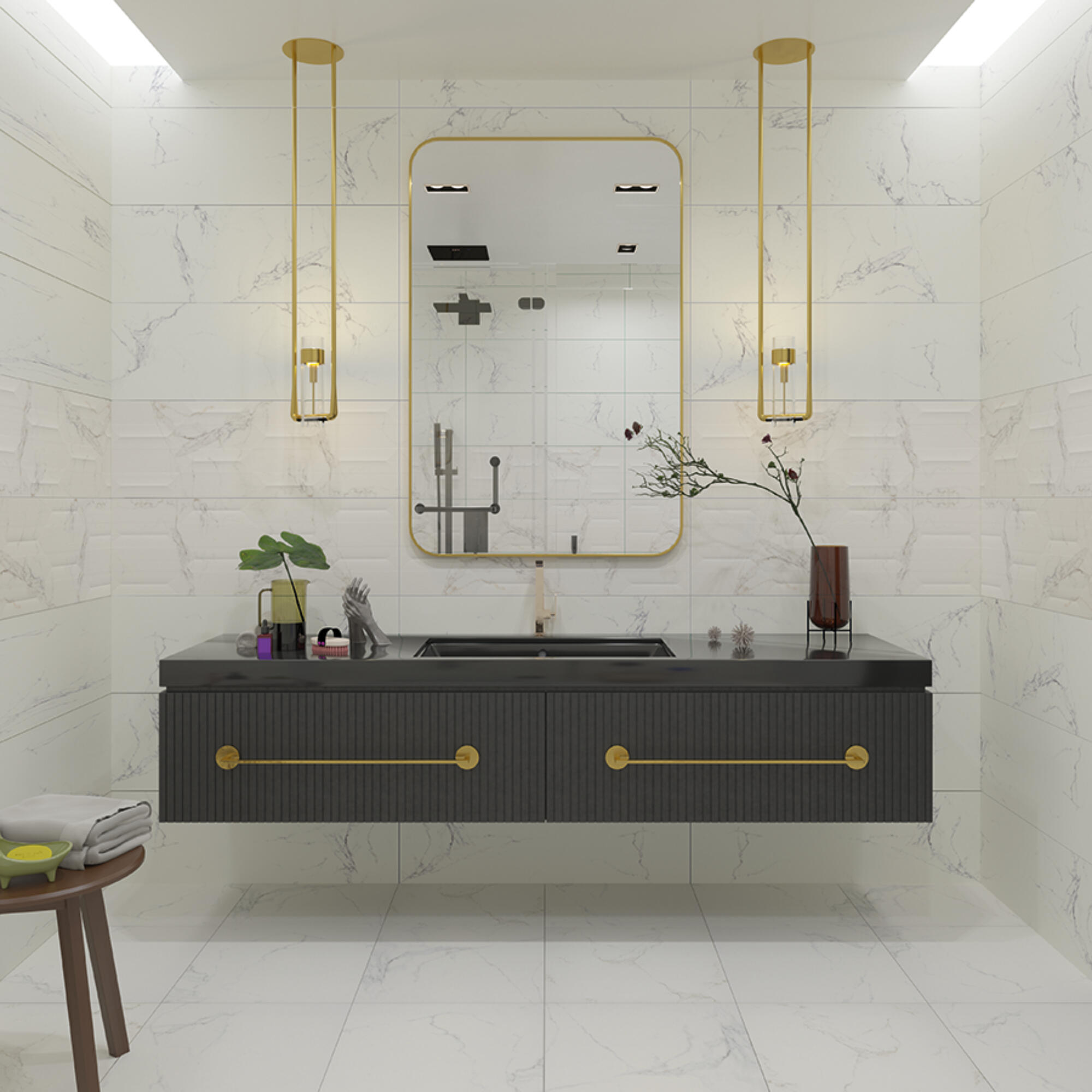 Faianta 30 x 90 cm, Adonis Deco 3D, aspect marmura, alb, satinat, rectificata