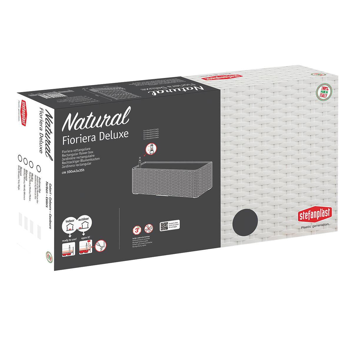 Fioriera autoirrigante Natural Deluxe STEFANPLAST in polipropilene bianco H 33 x L 100 x P 43 cm - 12