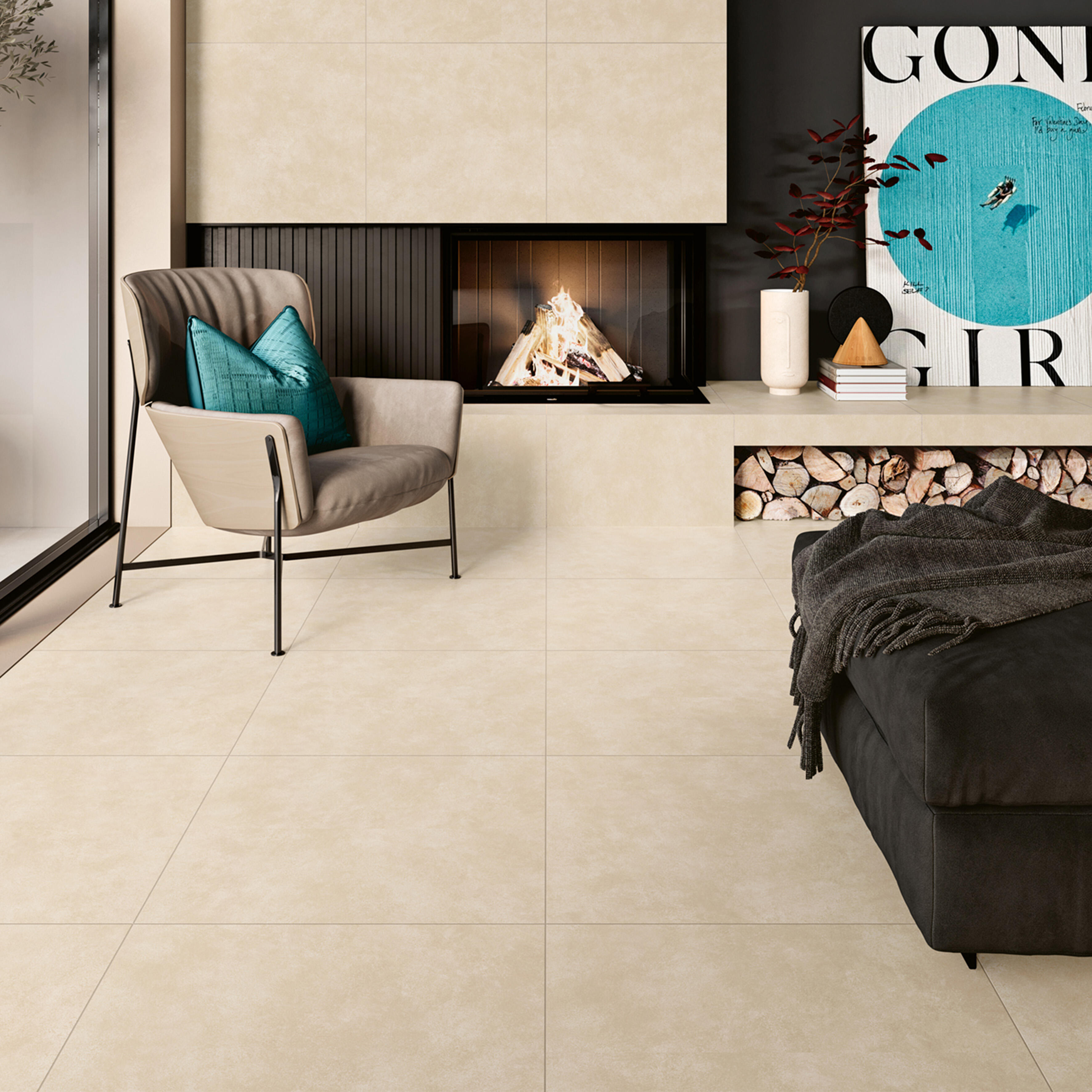 Suelo/azulejo porcelánico matrix efecto cemento beige 33x33 cm c3