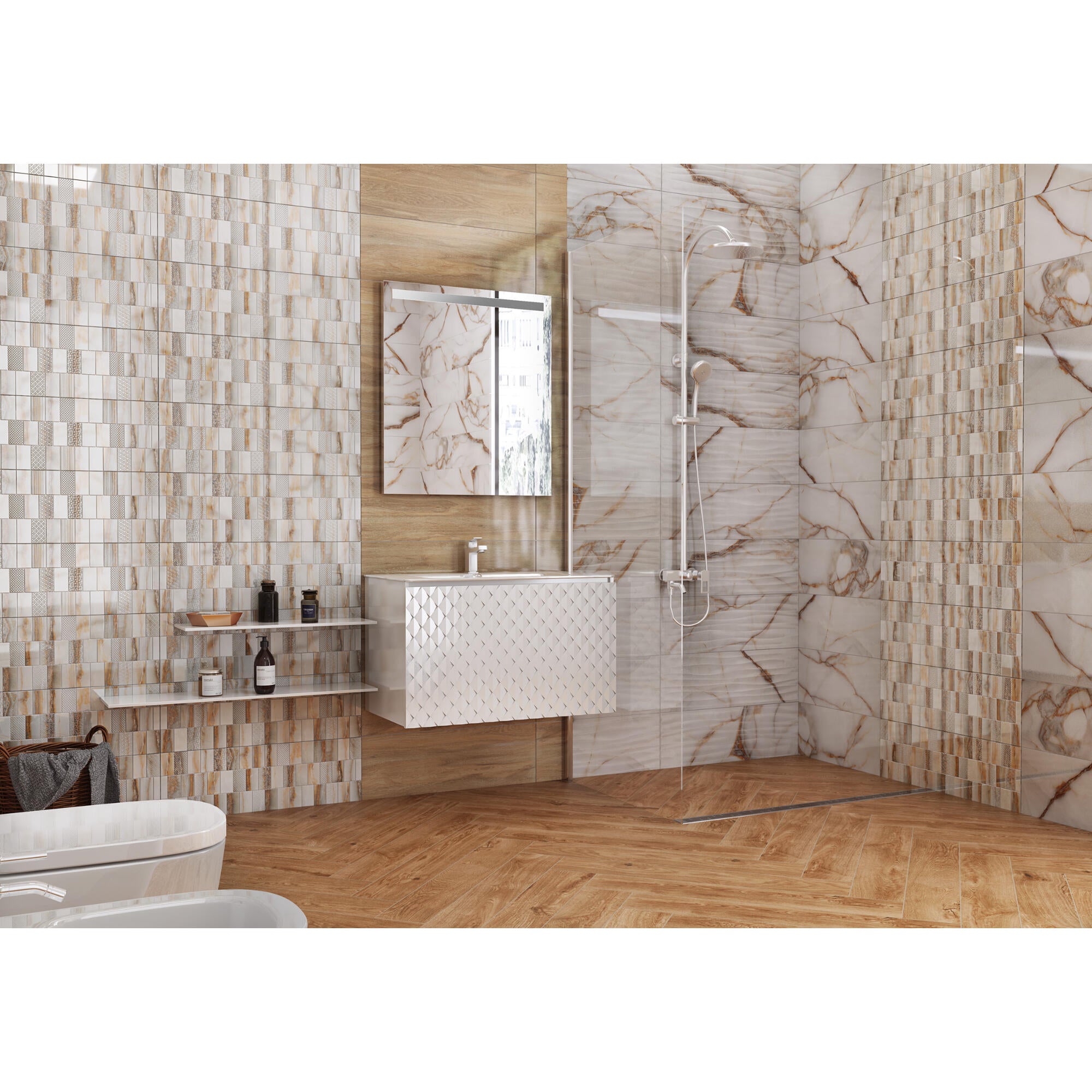 Decor faianta 24.4 x 74.4 cm, Goldie Mix, alb