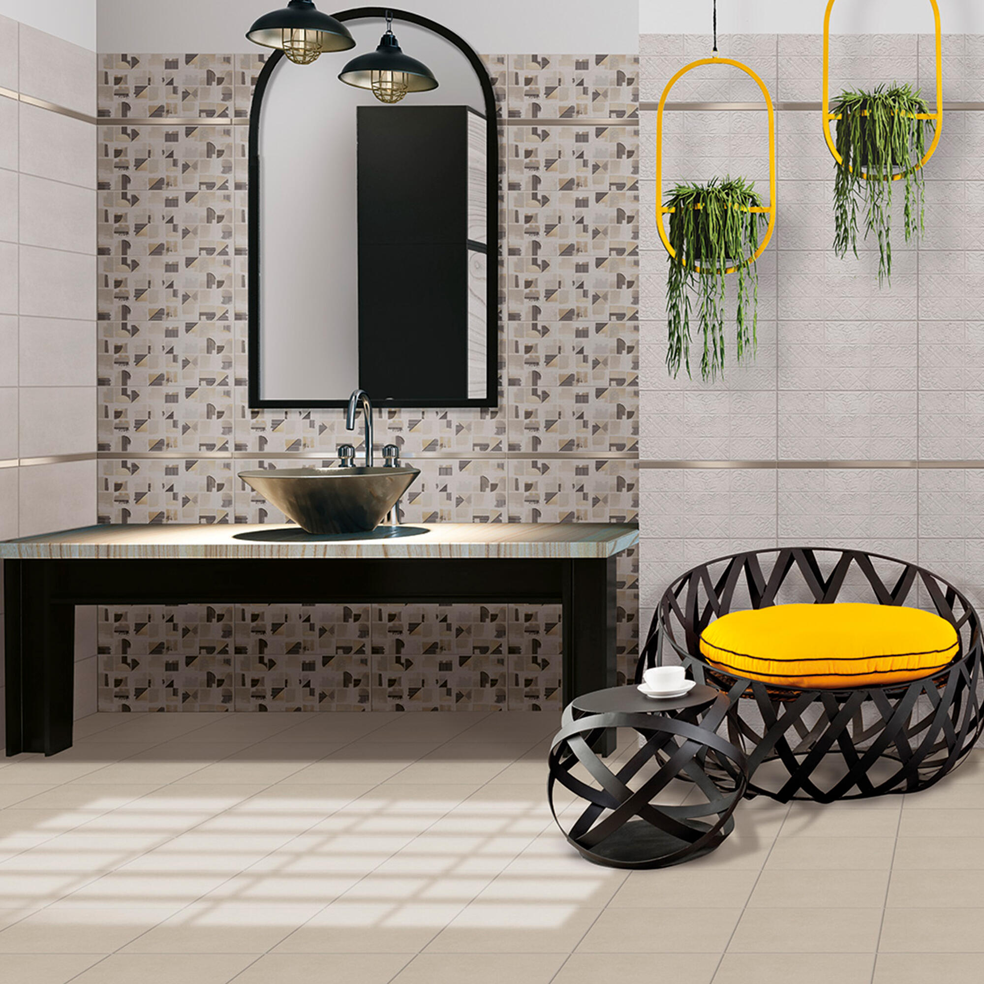 Decor faianta 25 x 50 cm, Ara, decor geometric, bej, lucios