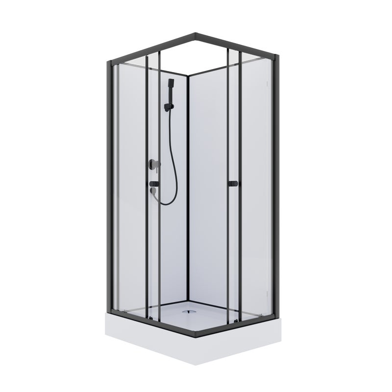 Kabina prysznicowa z brodzikiem prostokątna Smart 100x80x15 cm czarne profile Savana