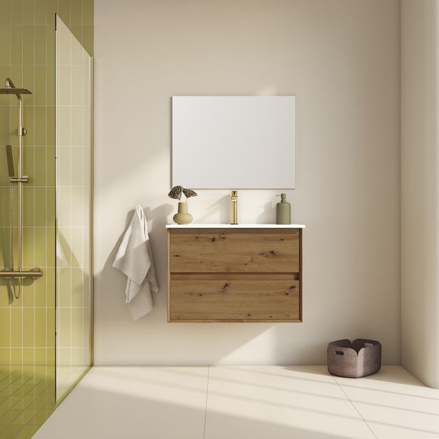 Conjunto móvel de casa de banho 80x46x53 cm carvalho natural Tibo com lavatório branco Max