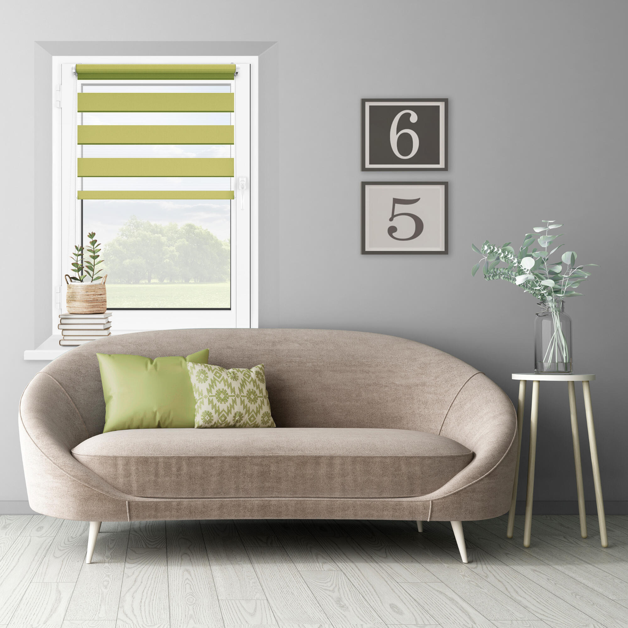 Roleta textila de zi/noapte, Pistachio, 68.5 x 150 cm, verde