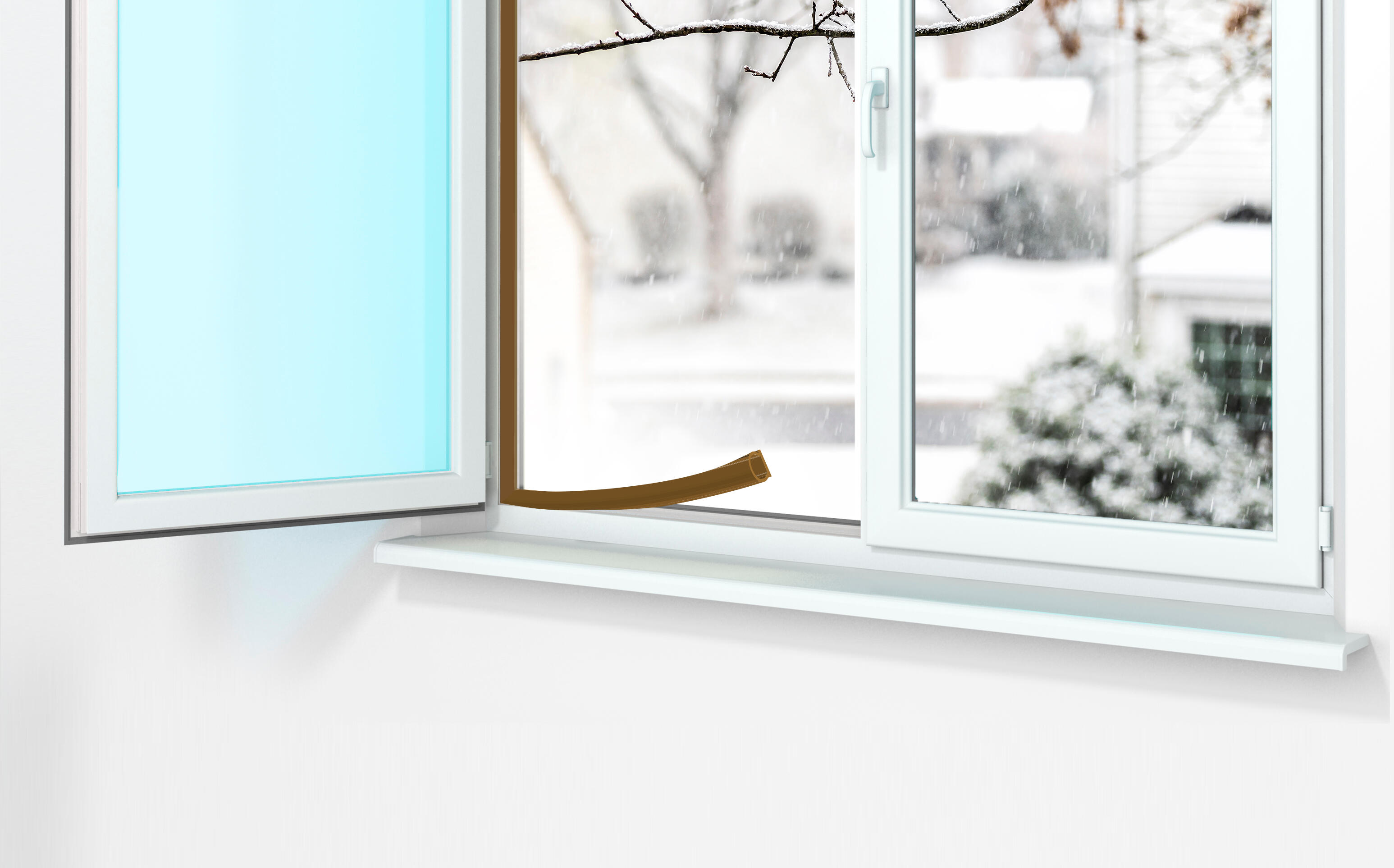 Burlete para ventanas y puertas AXTON adhesivo en color marrón,  9 mm de anchura x 6 m de longitud. Impide el paso del agua. Perfil junta O. Recortable. Tipo de instalación encolado. - 4