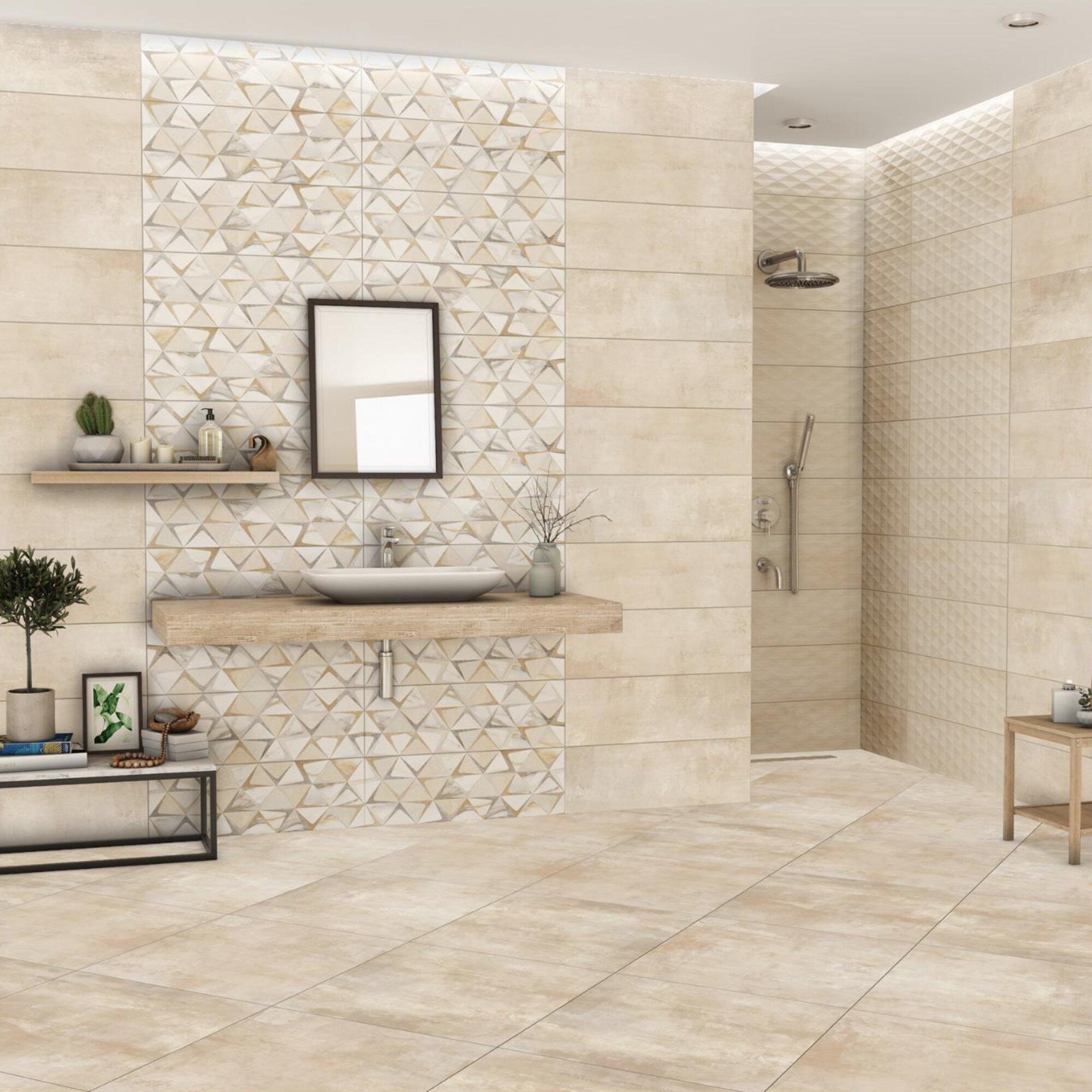 Decor faianta 24.4 x 74.4 cm, Triangles, model geometric, bej, rectificat