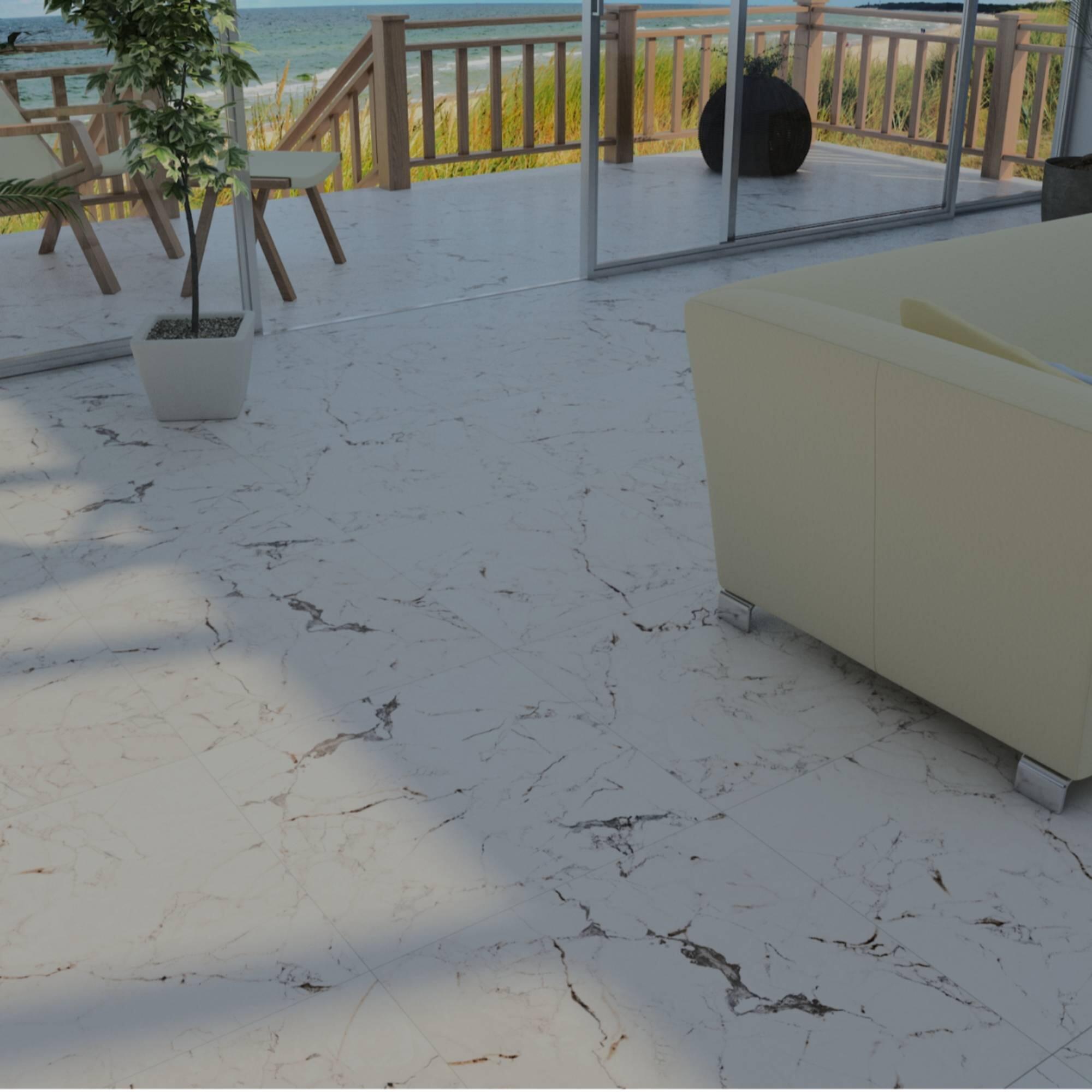 Gresie interior, 45 x 45 cm, Marquina, aspect marmura, alb, mat