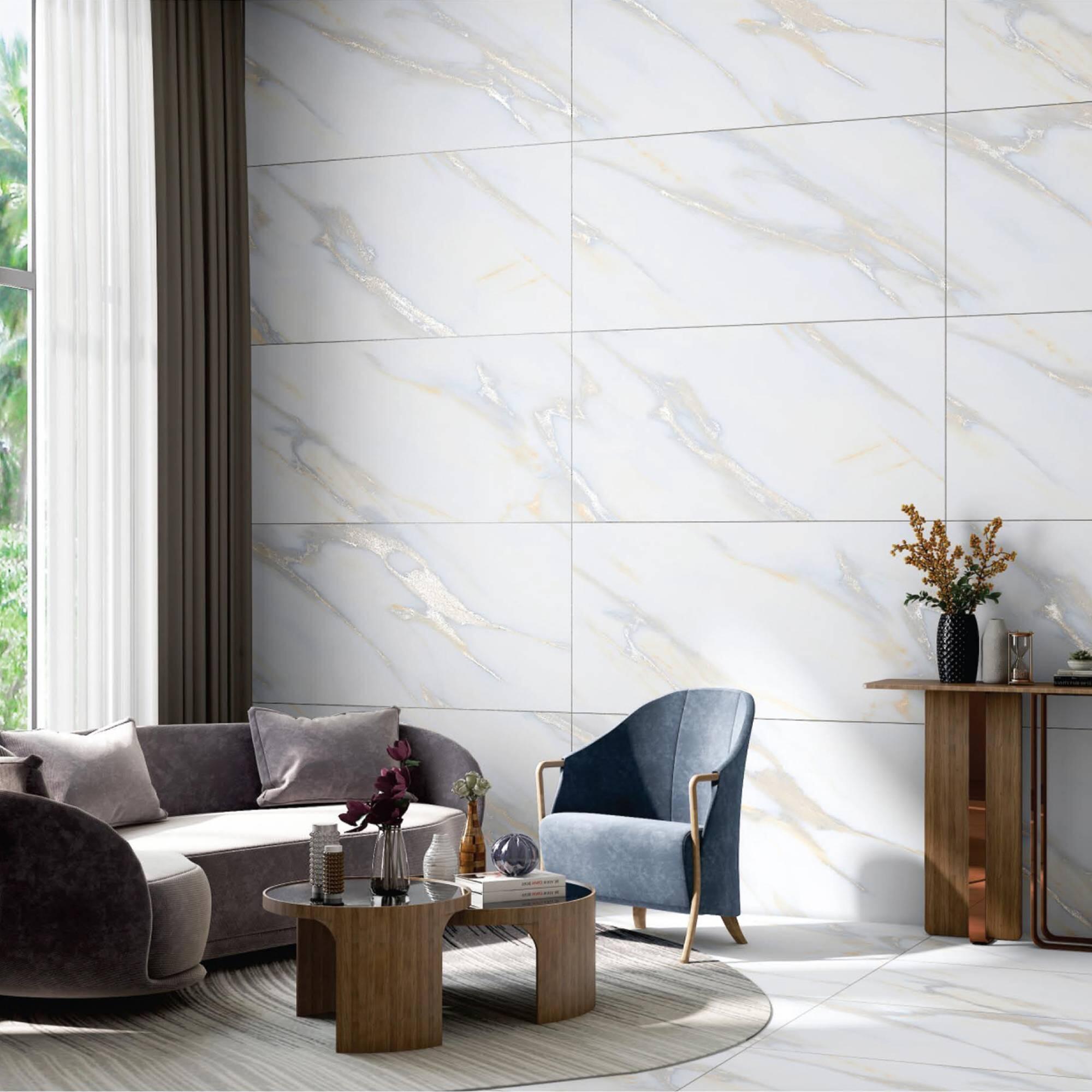 Gresie interior, 60 x 120 cm, Emi Carving, aspect marmura, alb, mat