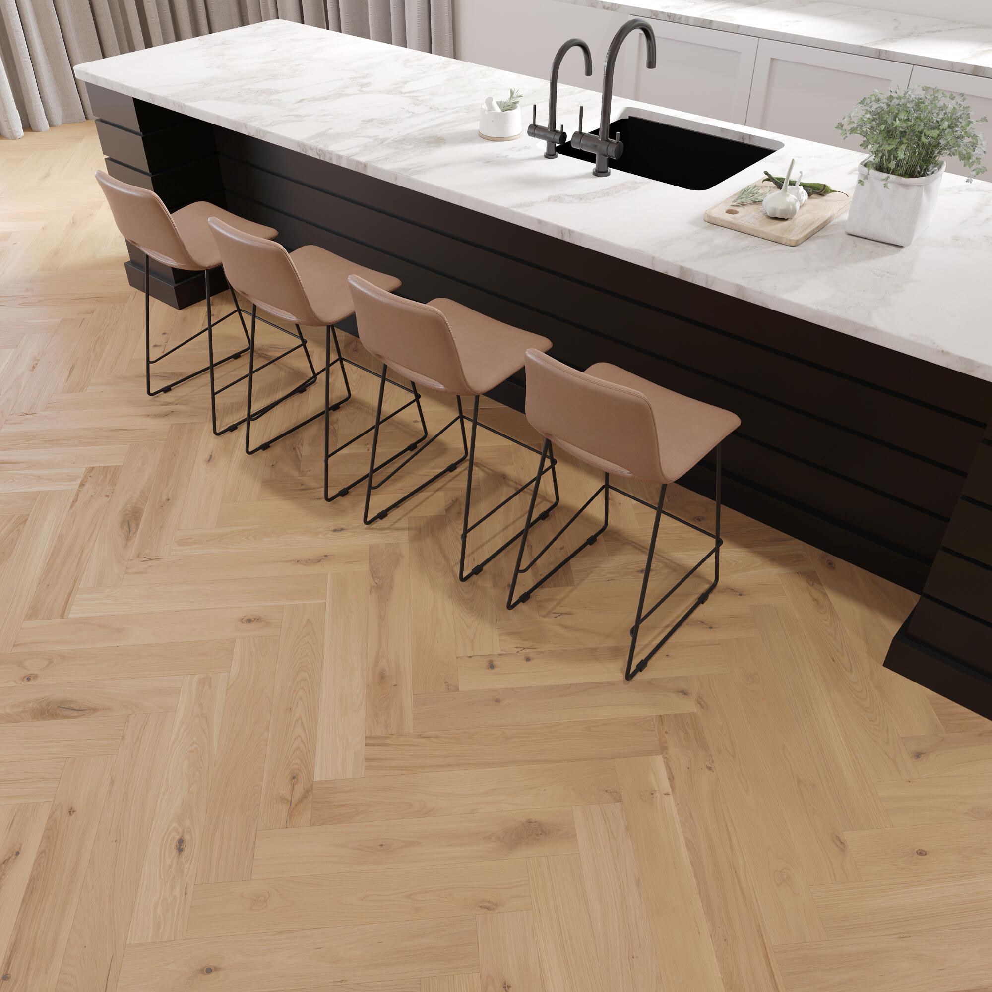 Parchet triplustratificat 14 mm, stejar Herringbone, uleiat