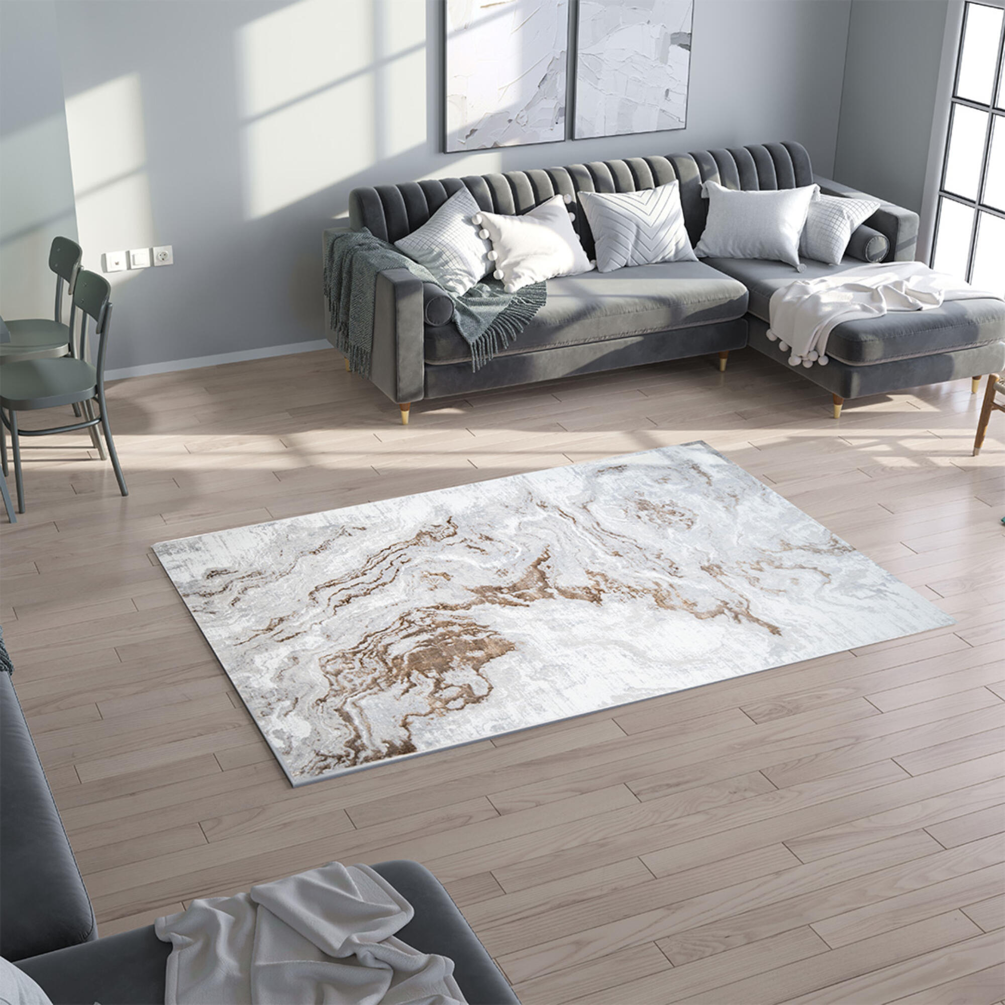 Covor Nil, polipropilena, 160 x 230 cm, crem/maro