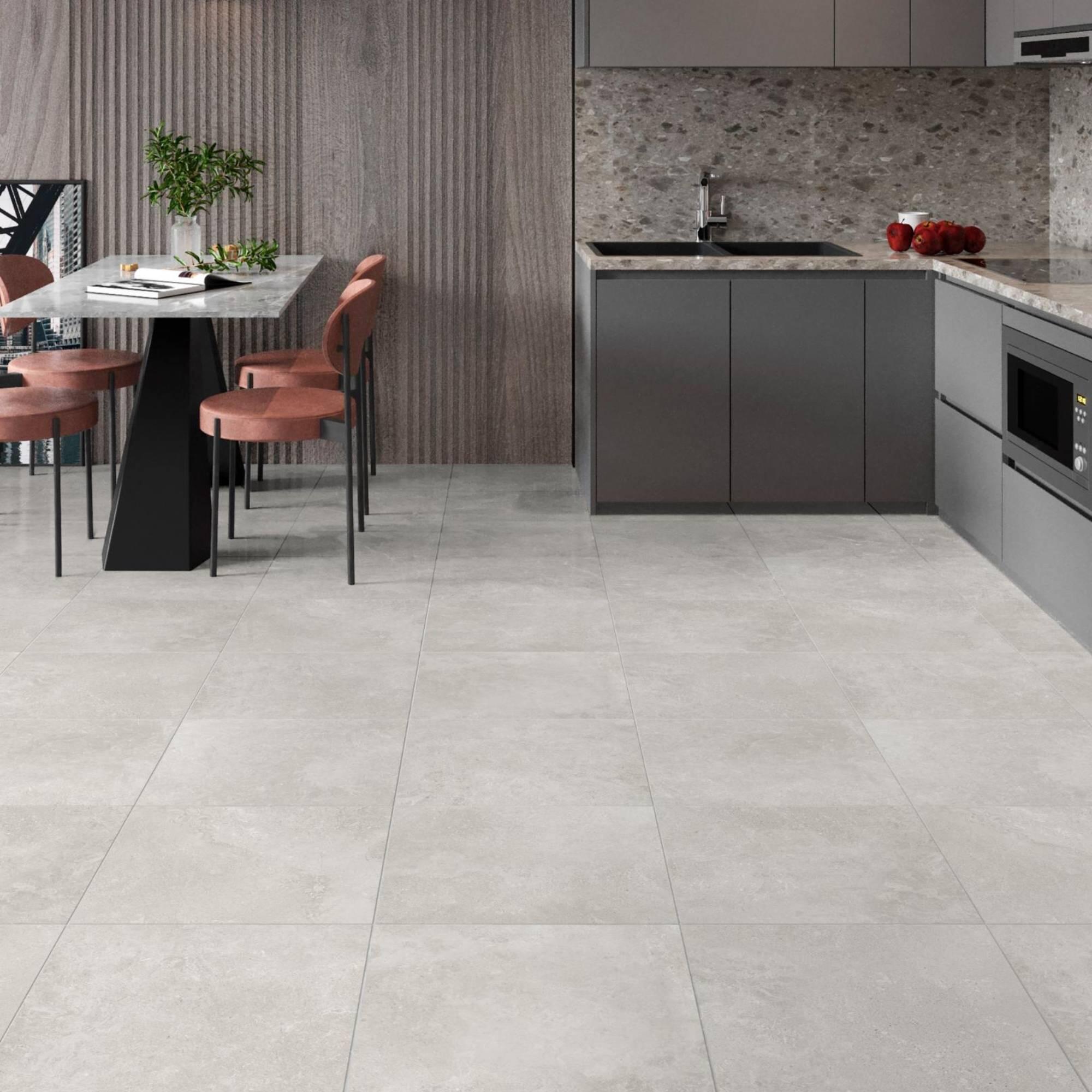 Gresie interior, 45 x 45 cm, Sanremo, aspect piatra, gri, mata