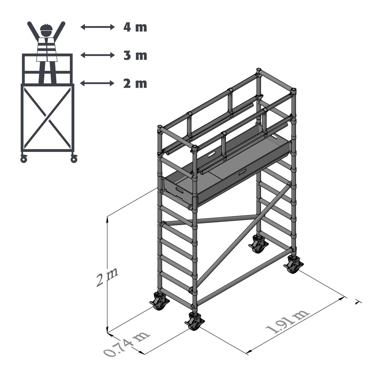 Diapositive 4 m altura de trabajo - 0,74 m
