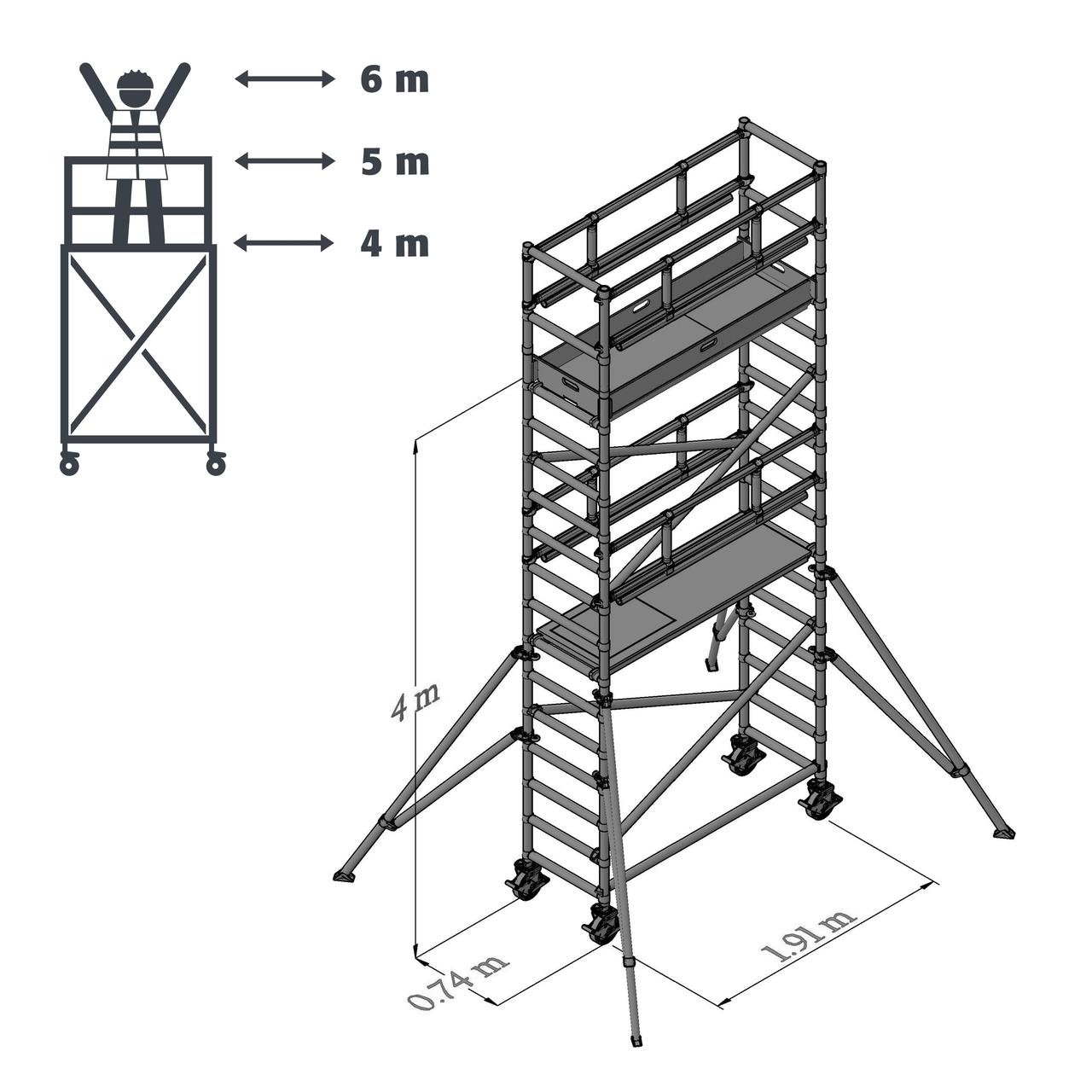 Diapositive 6 m altura de trabajo - 0,74 m