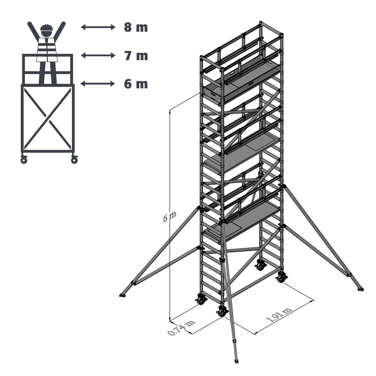 Diapositive 8 m altura de trabajo - 0,74 m