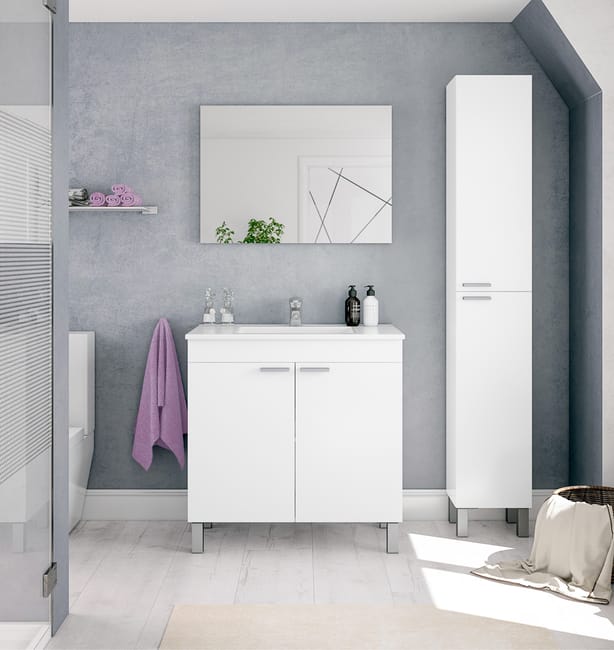 MUEBLE DE BAÑO CON ESPEJO LC1 BLANCO 81X46CM - 1