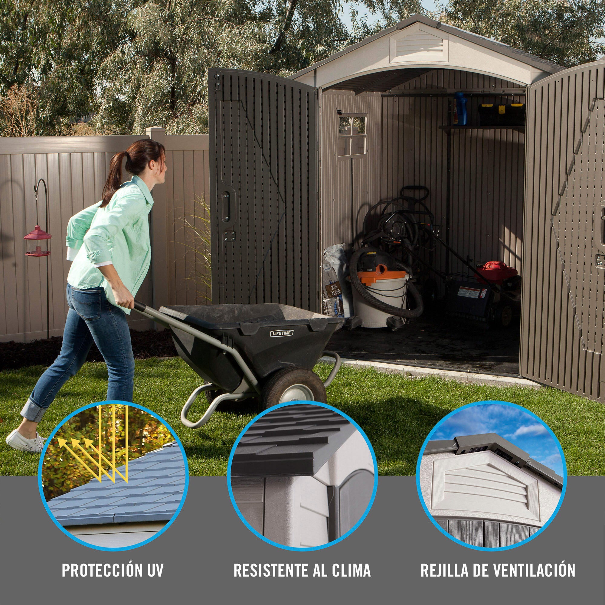Caseta de resina 92305 de 213x228x214 cm y 4.54 m2 con 25.4 mm espesor y doble puerta abatible LIFETIME - 11