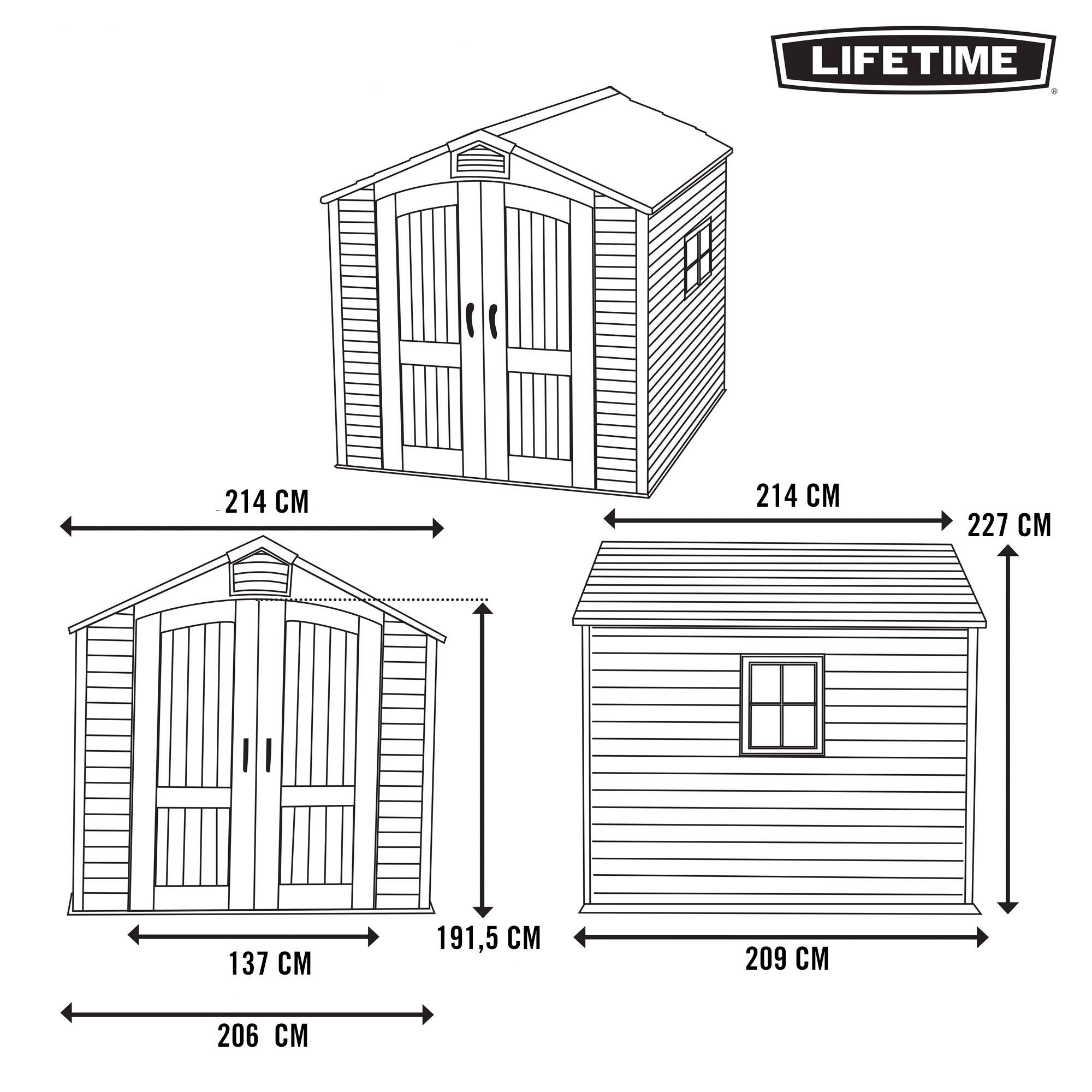 Caseta de resina 92305 de 213x228x214 cm y 4.54 m2 con 25.4 mm espesor y doble puerta abatible LIFETIME - 2