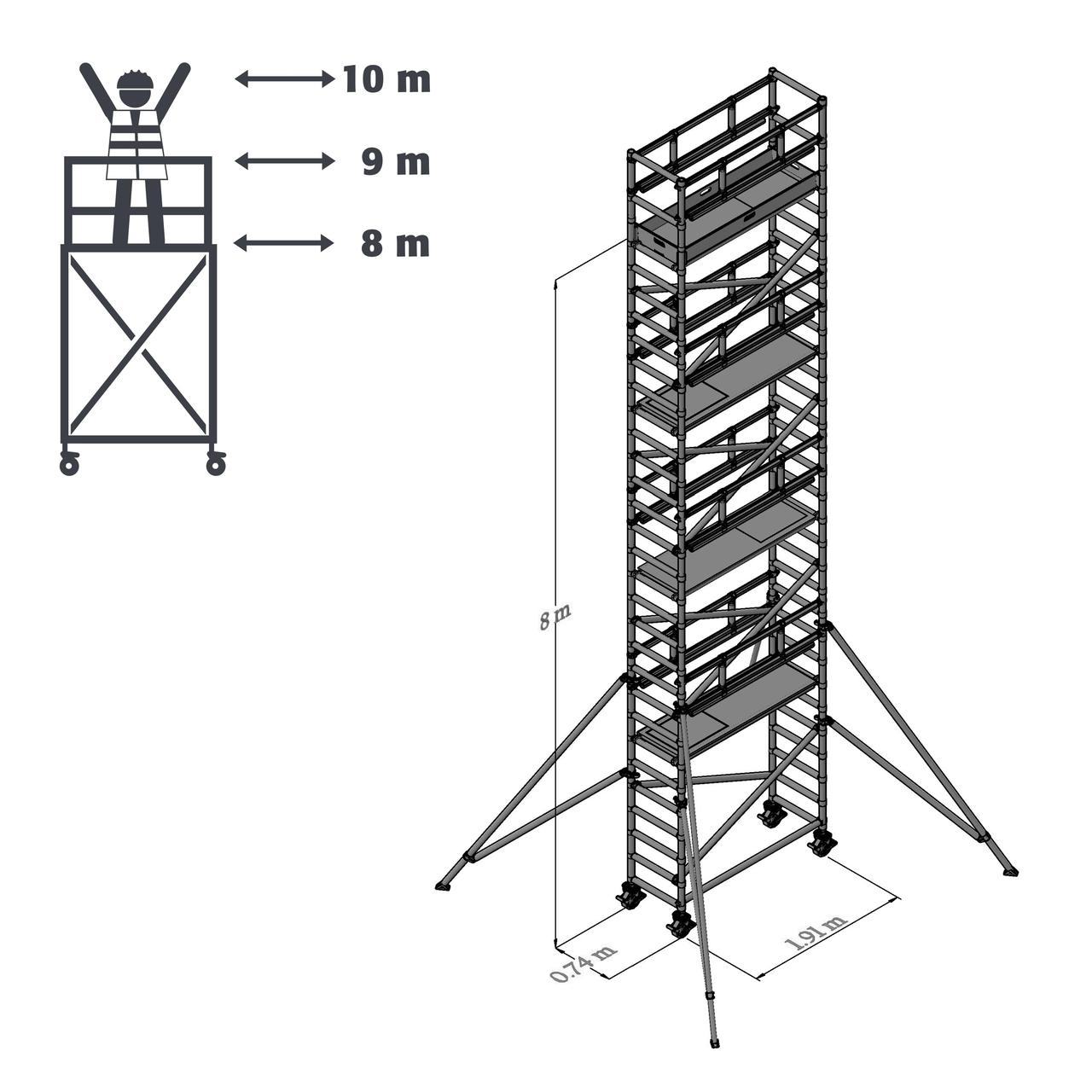 Diapositive 10 m altura de trabajo - 0,74 m