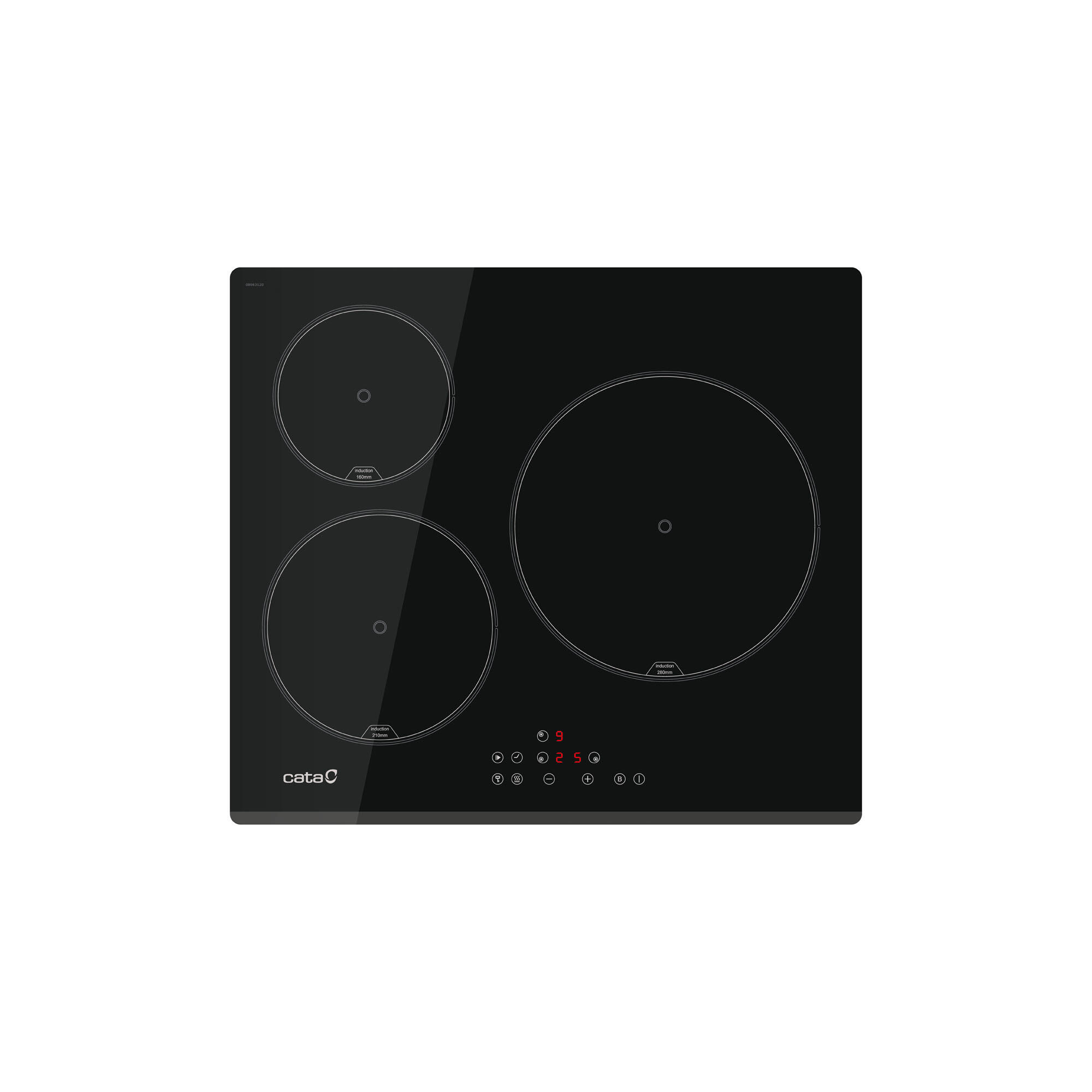 placa de induccion cata placa ilm 3080 bk con 3 zonas de coccion zona grande de 30cm 7100 w negro 60cm